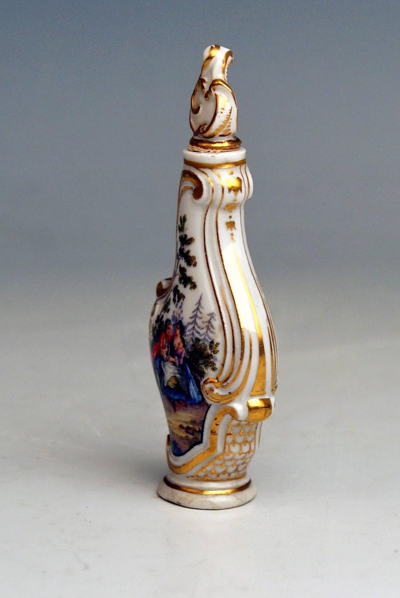 Rococo Bouteille à parfum de Meissen Rocaille En Miniature - Pictures de Watteau peintes en vente