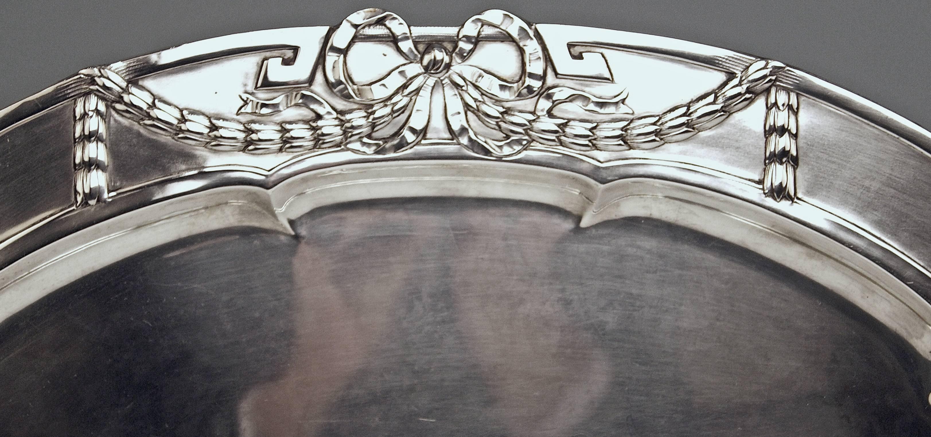 AUSTRIAN SILVER EXCELLENT SERVING PLATTER VIENNA 
Art Nouveau  /  made circa 1910
Length 20.86 inches
Most elegant oval Silver Art Nouveau Serving Platter of gorgeous appearance.
The platter's middle area has smooth surface / its edge is decorated