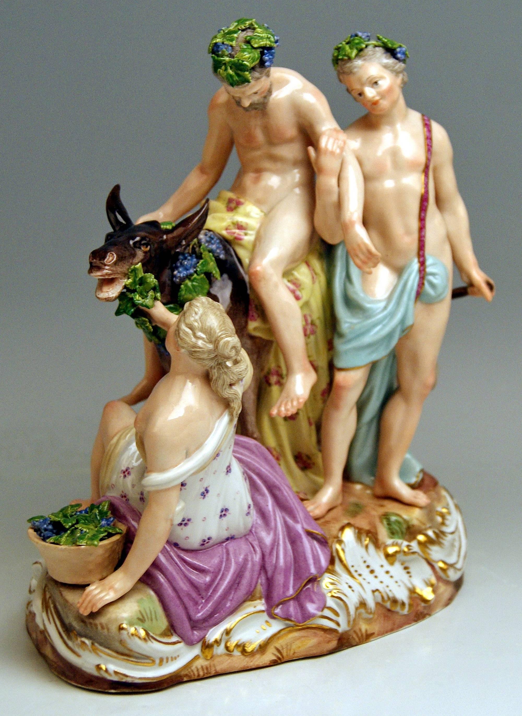 Painted Meissen Figurines Group The Drunken Silen by Ernst A.Leuteritz Model 2724