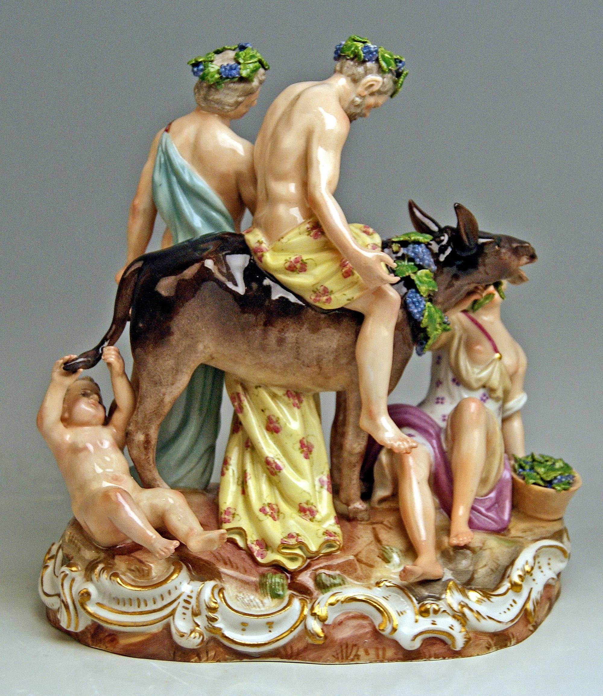 Rococo Meissen Figurines Group The Drunken Silen by Ernst A.Leuteritz Model 2724