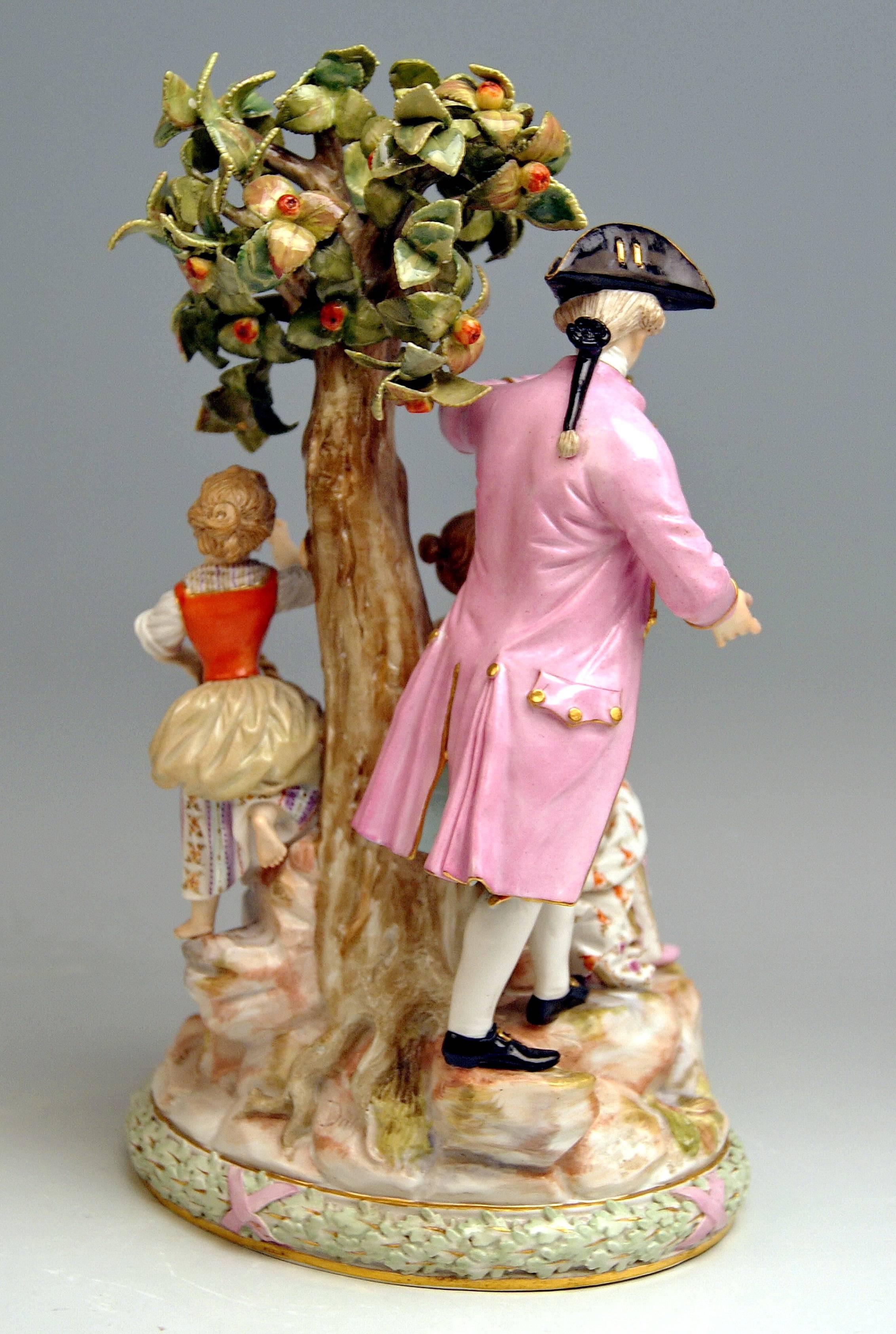 Rococo Meissen Gardener Figurines the Apple Harvest by Michel V. Acier Made, circa 1870