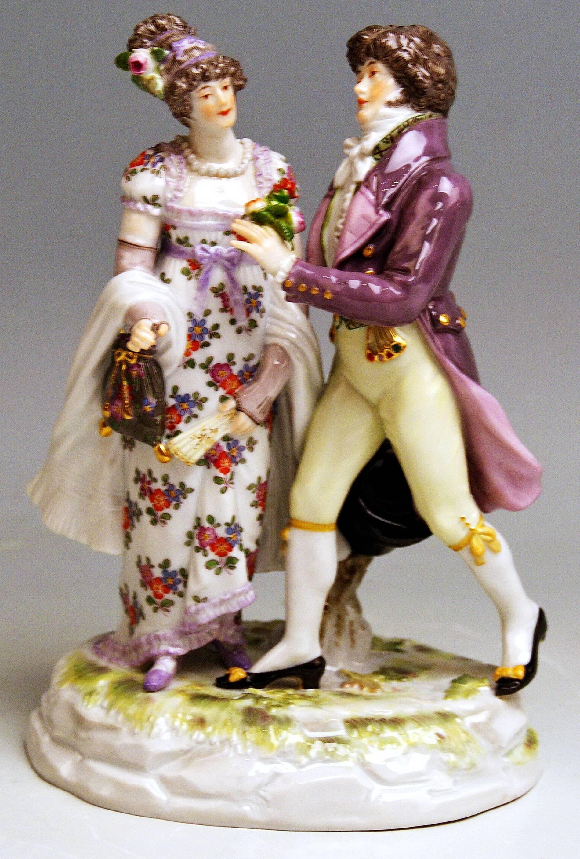 Painted Meissen Gallant Biedermeier Figurines Model K 163 by Heinrich Goeschl, 1880-1883