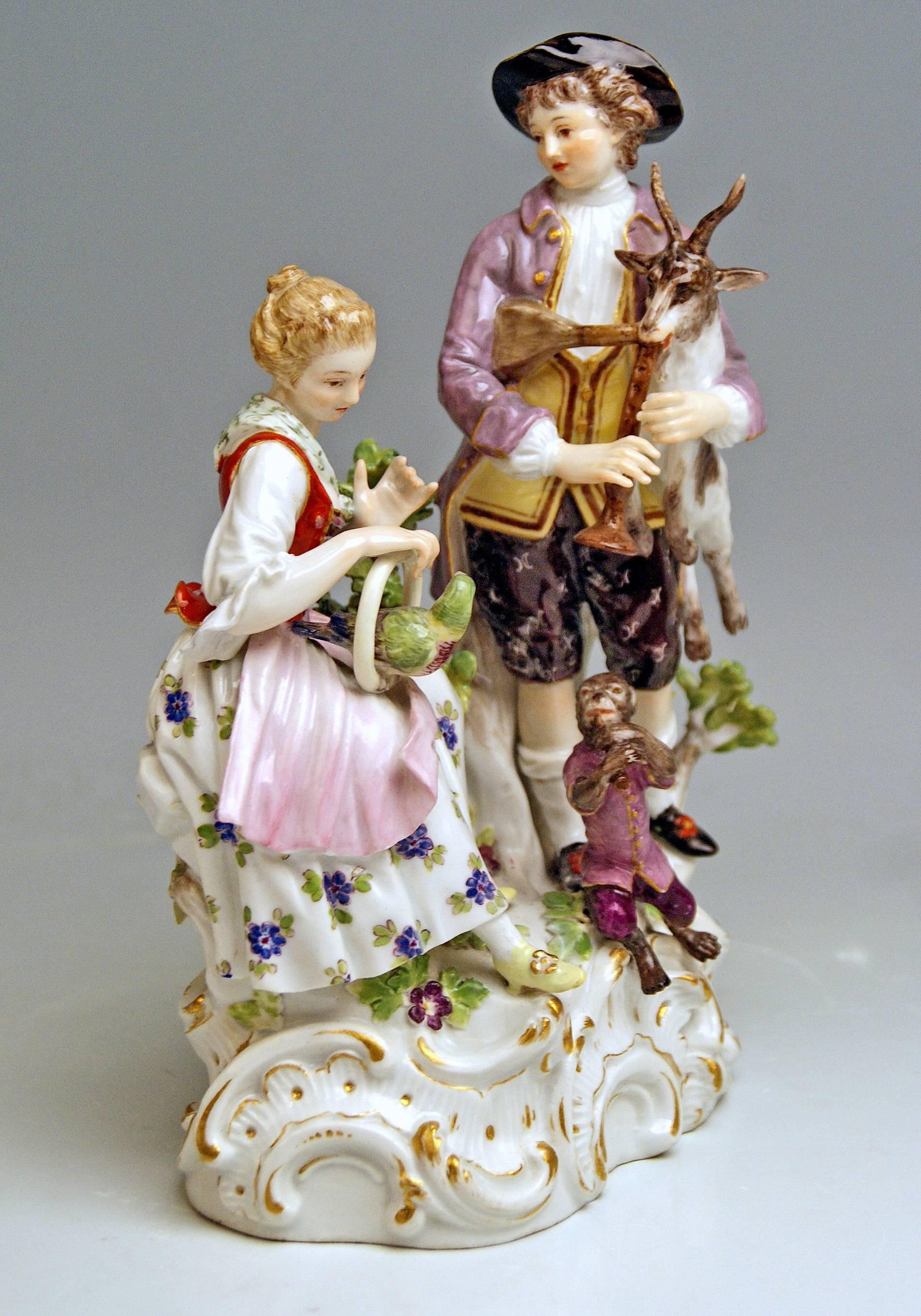 Rococo Meissen Shepherds Figurines Allegory the Hearing by Carl C. Punct Made For Sale