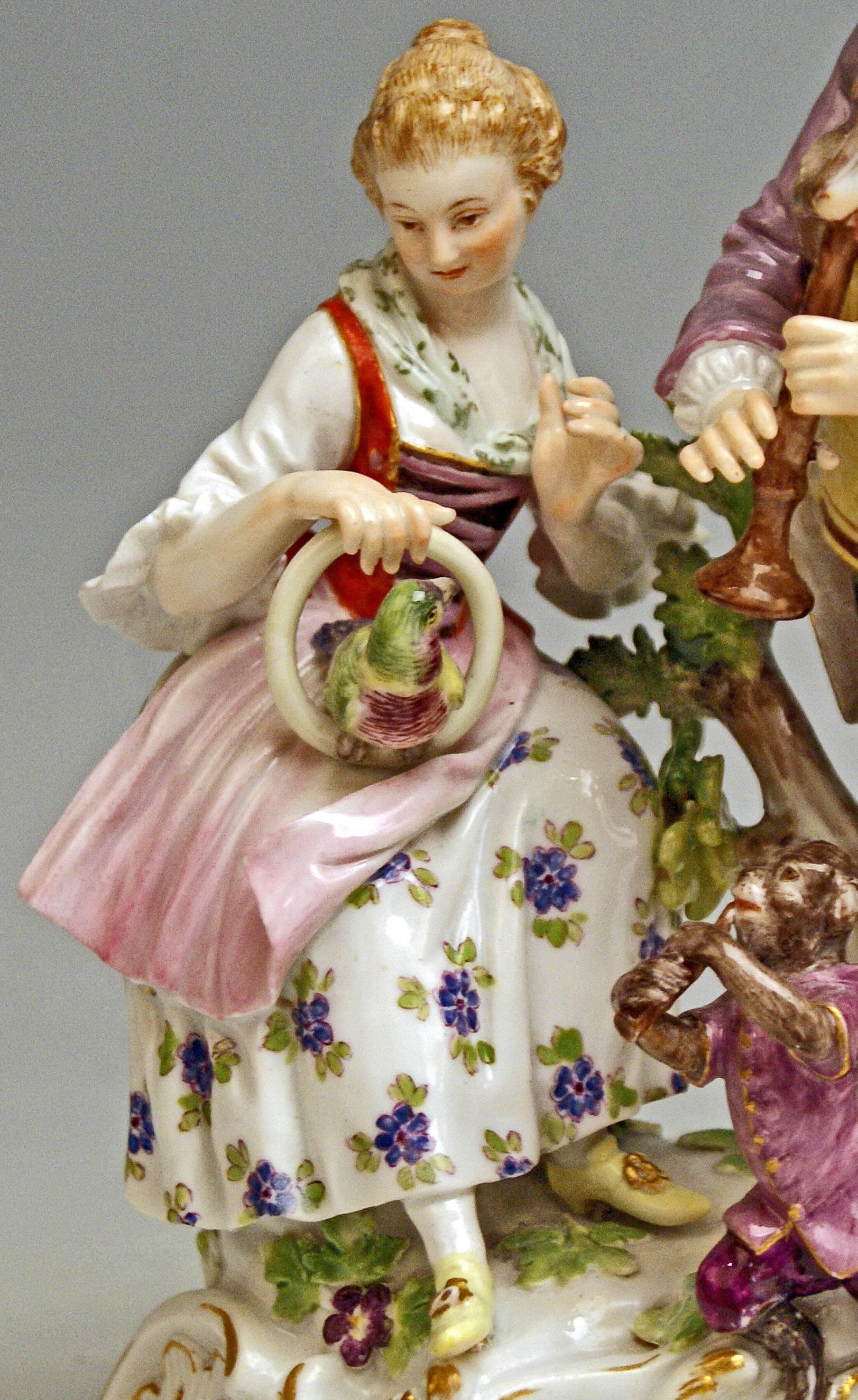 Painted Meissen Shepherds Figurines Allegory the Hearing by Carl C. Punct Made For Sale