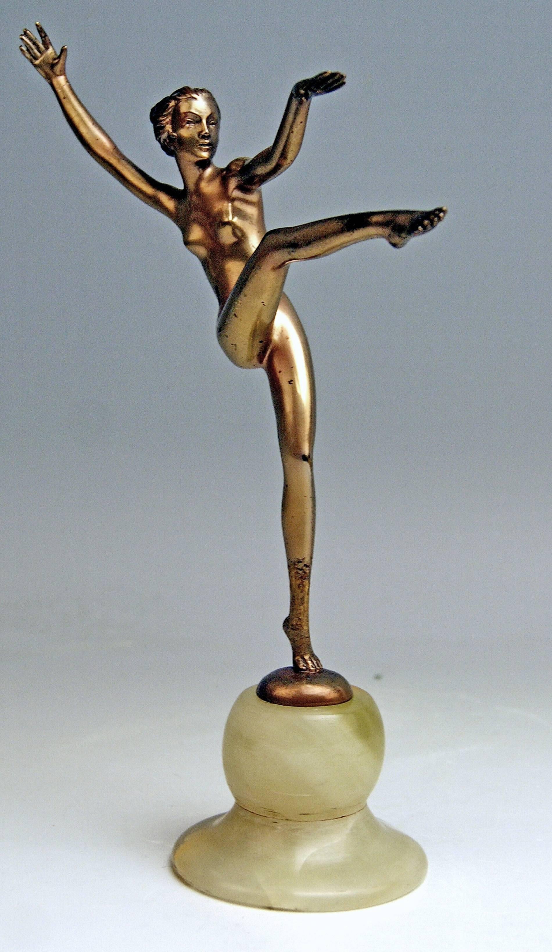 Austrian Vienna Bronze Art Deco Lady Nude Dancer Josef Lorenzl Onyx Base, circa 1925-1930