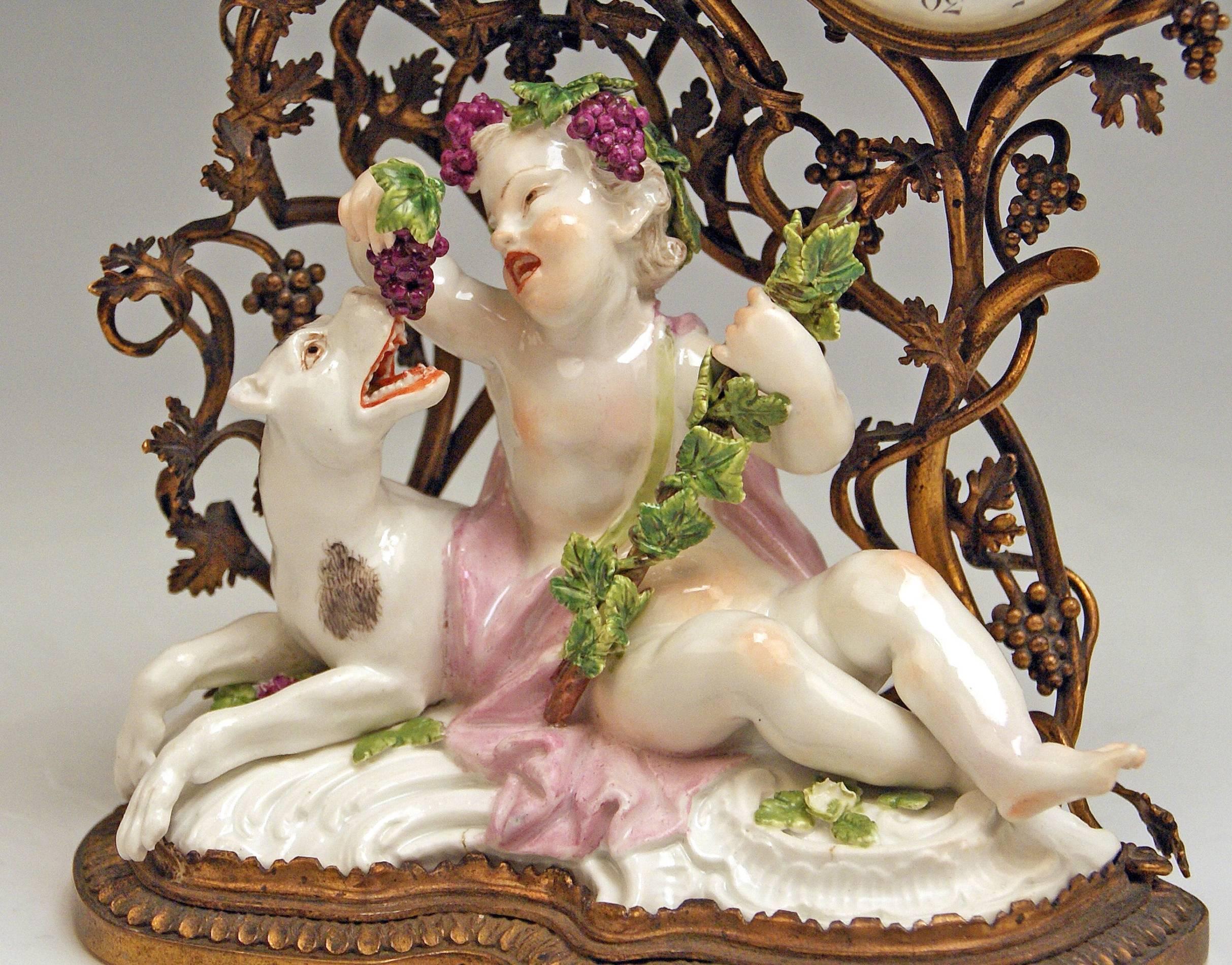 Porcelaine Pendule de cheminée de Meissen en porcelaine et bronze Autumn Fall Kaendler, vers 1745 en vente