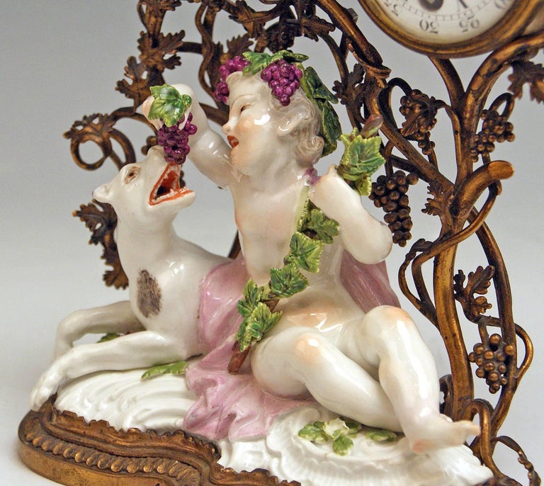 Mid-18th Century Meissen Mantel Table Clock Bronze Porcelain Autumn Fall Kaendler, circa 1745 For Sale