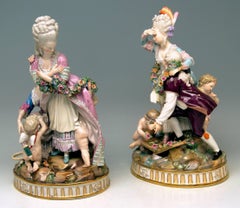 Meissen Pair Figurines The Broken Bridge and The Broken Eggs  Michel Acier, 1860