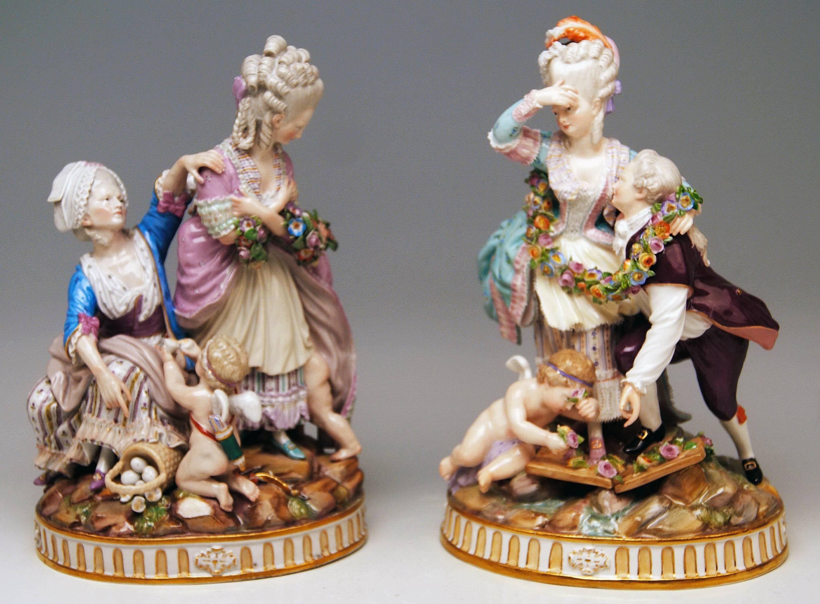 German Meissen Pair Figurines The Broken Bridge and The Broken Eggs  Michel Acier, 1860