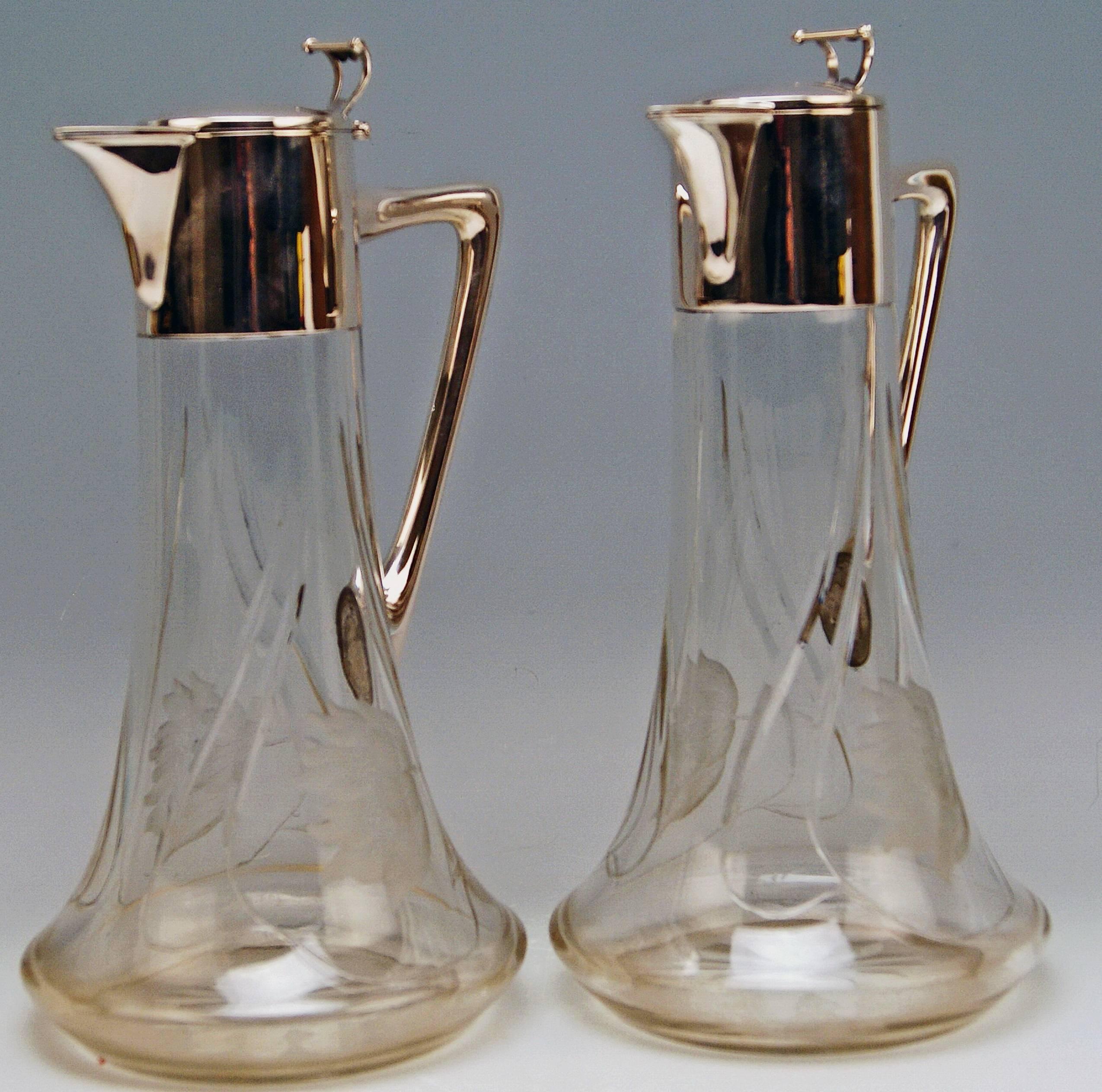  Silver 800 Two Jugs Decanters Glass Art Nouveau Alexander Birkl Vienna, 1900 (Art nouveau)
