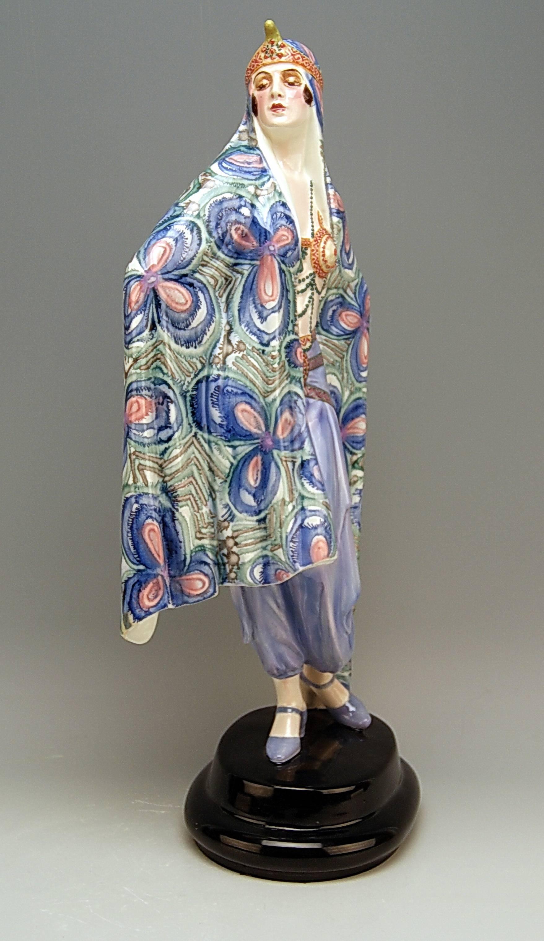 Goldscheider Vienna
Female Oriental figurine wearing costume: Odalisque (called 'Aida') 

Designed by Josef Lorenzl (1892-1950) / one of the most important designers having been active for Goldscheider manufactory in period of 1920-1940 /