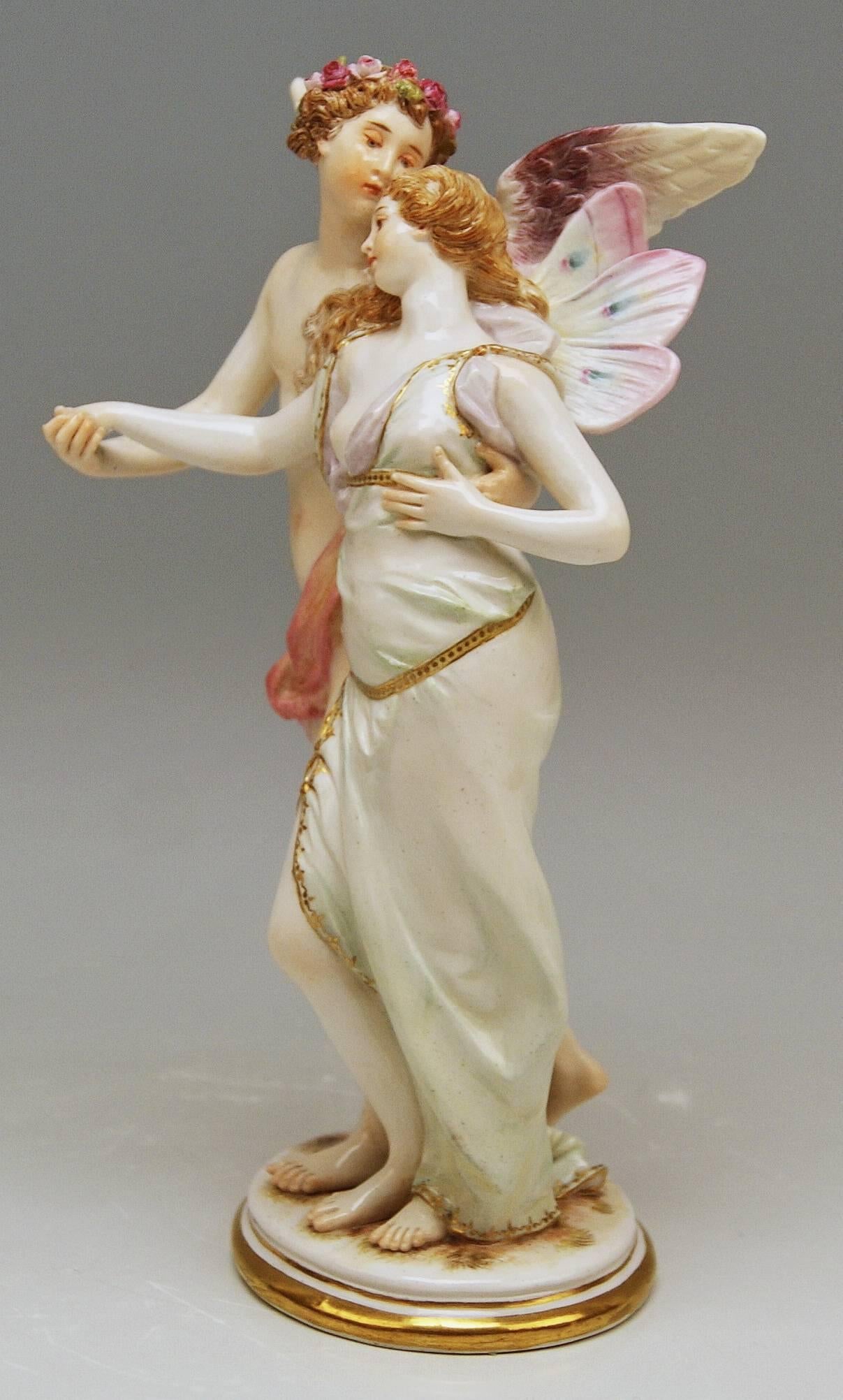 Painted Meissen Figurine Group Zephyr and Flora Model P 169 Gustave Deloy, circa 1900