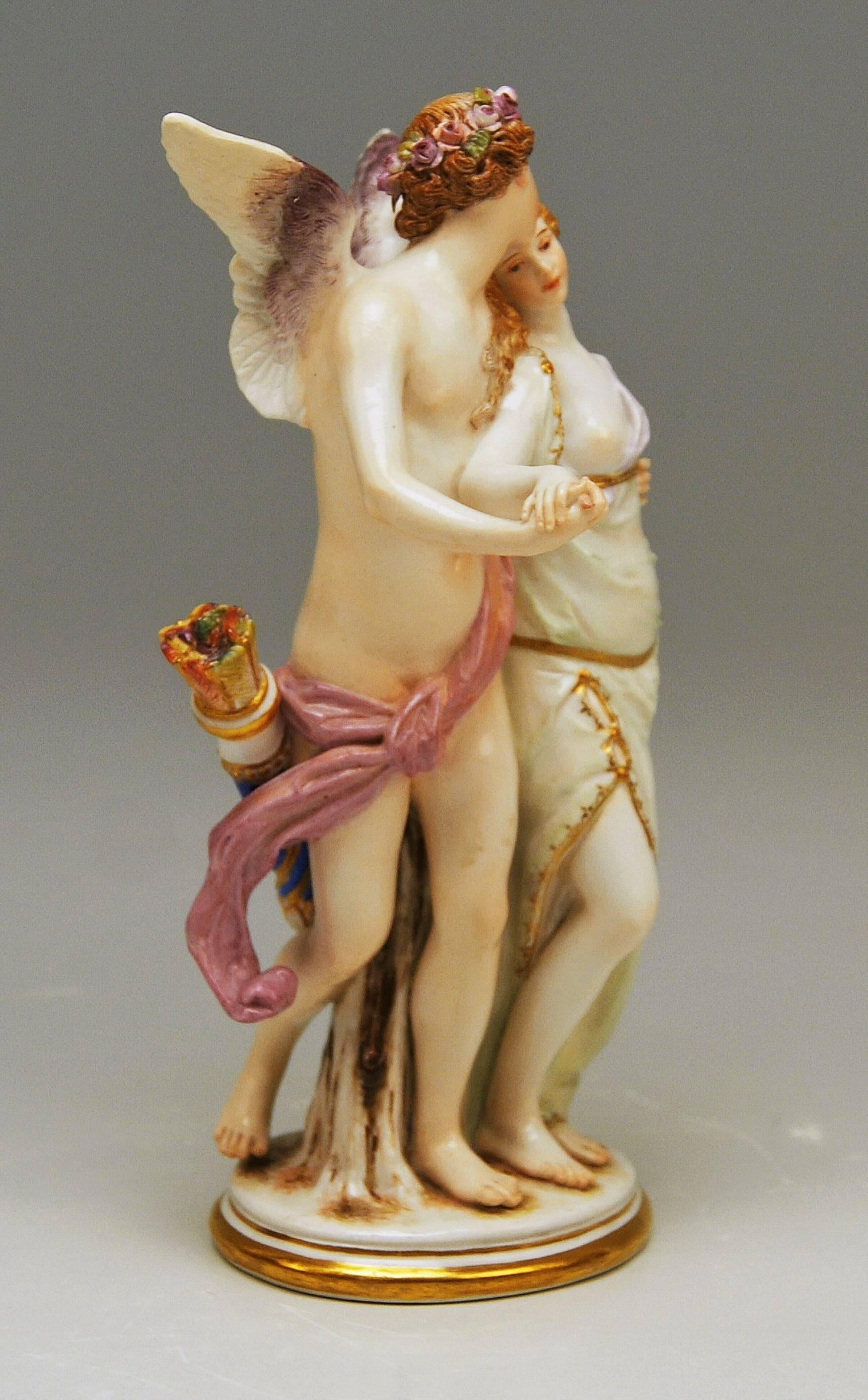 Meissen stunning rarest figurine group: Zephyr and Flora / The Ideal Love
Model P 169

Measures: 
Height: 8.66 inches (= 22.0 cm)
Width: 4.72 inches (= 12.0 cm)
Depth: 5.11 inches (= 13.0 cm)

Manufactory: Meissen
Hallmarked: Blue Meissen