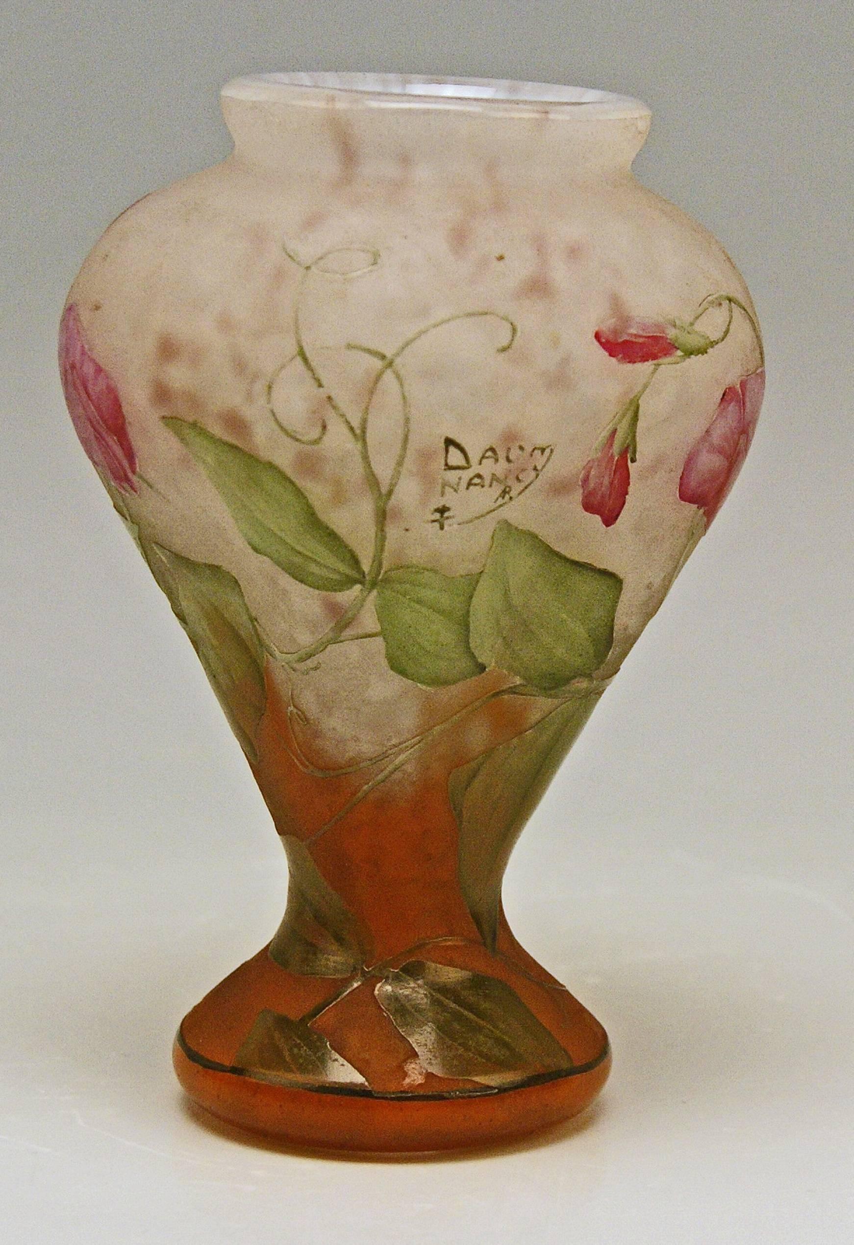 Etched Daum Nancy Vase Art Nouveau Flowers Vetches France Lorraine