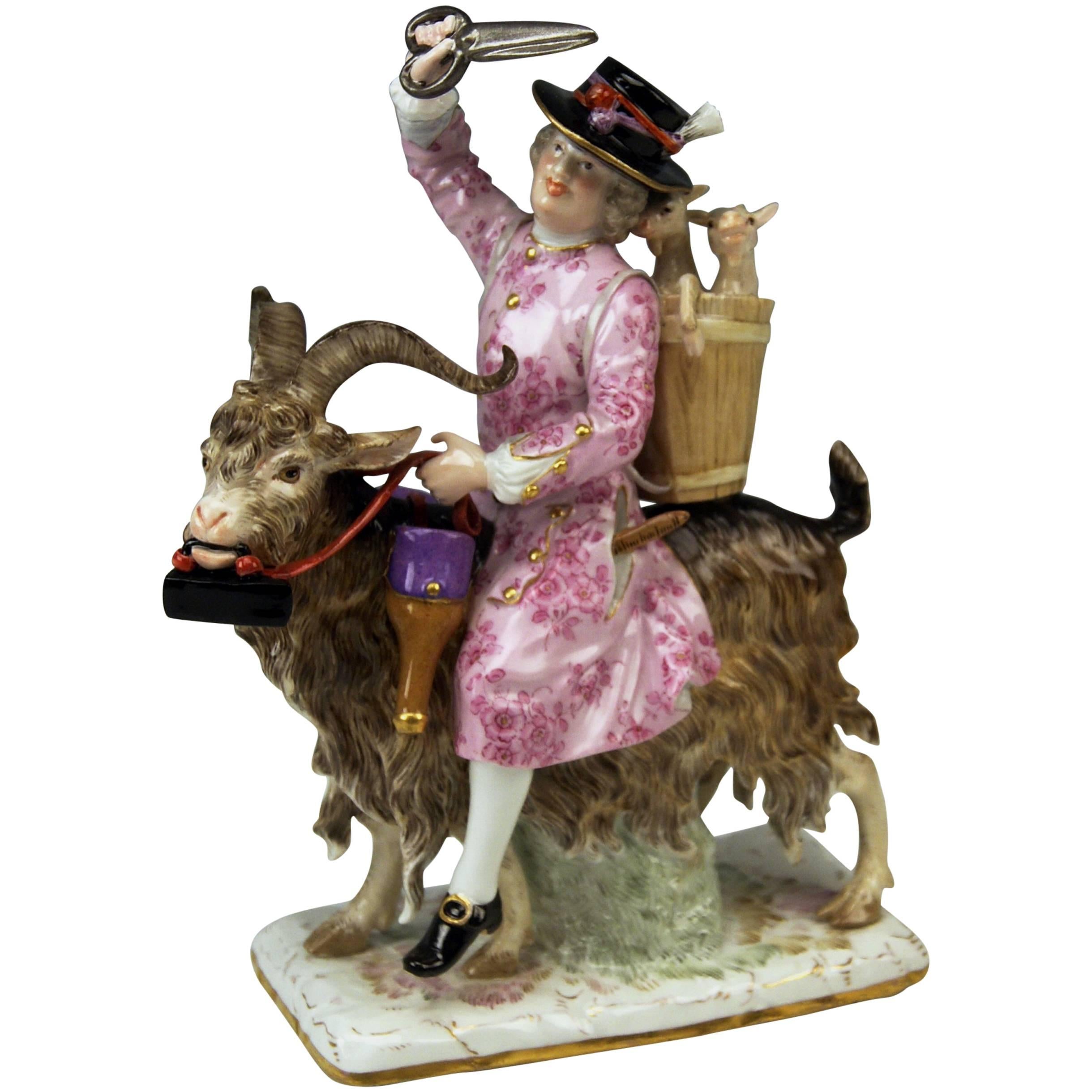 Meissen Kaendler Figurine Tailor Riding on Goat Lovely Model 171, circa 1870