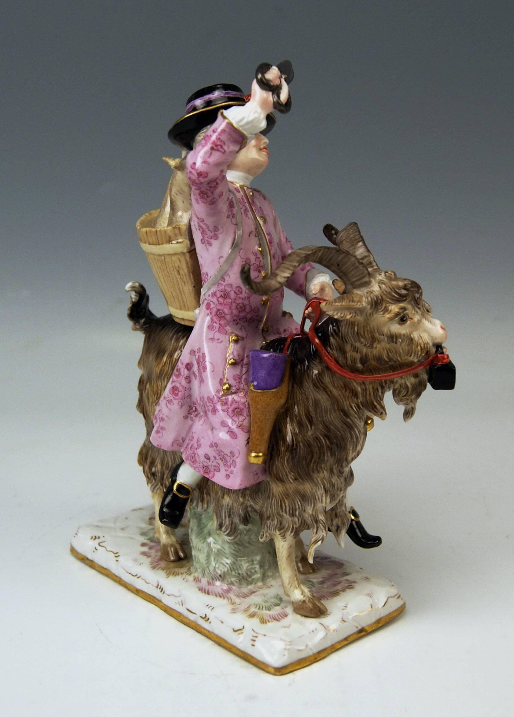 Rococo Meissen Kaendler Figurine Tailor Riding on Goat Lovely Model 171, circa 1870