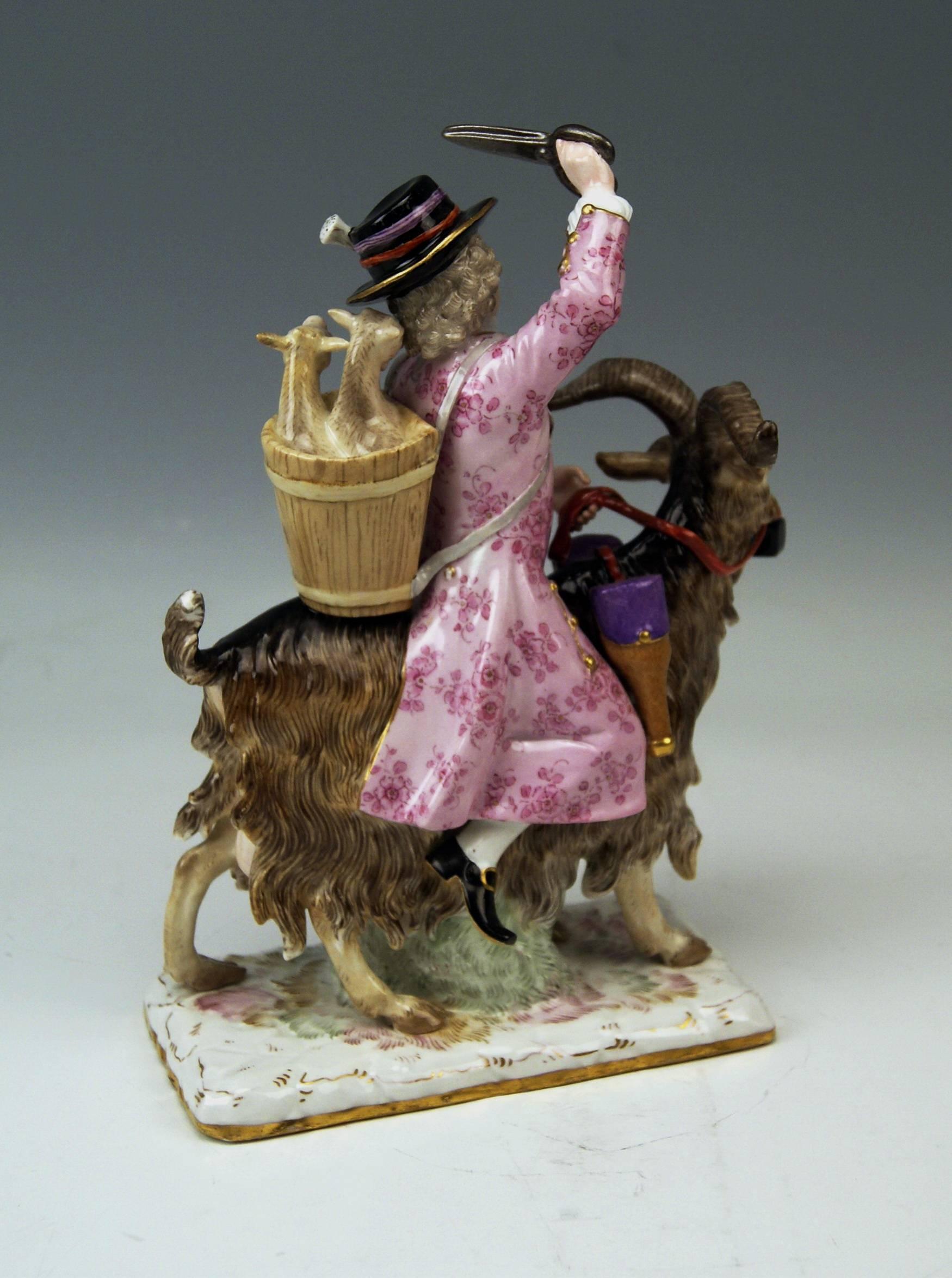 German Meissen Kaendler Figurine Tailor Riding on Goat Lovely Model 171, circa 1870