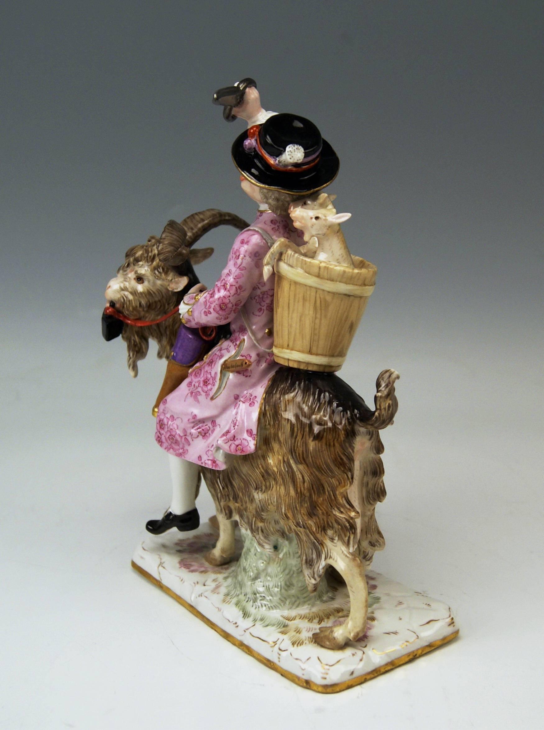 Glazed Meissen Kaendler Figurine Tailor Riding on Goat Lovely Model 171, circa 1870