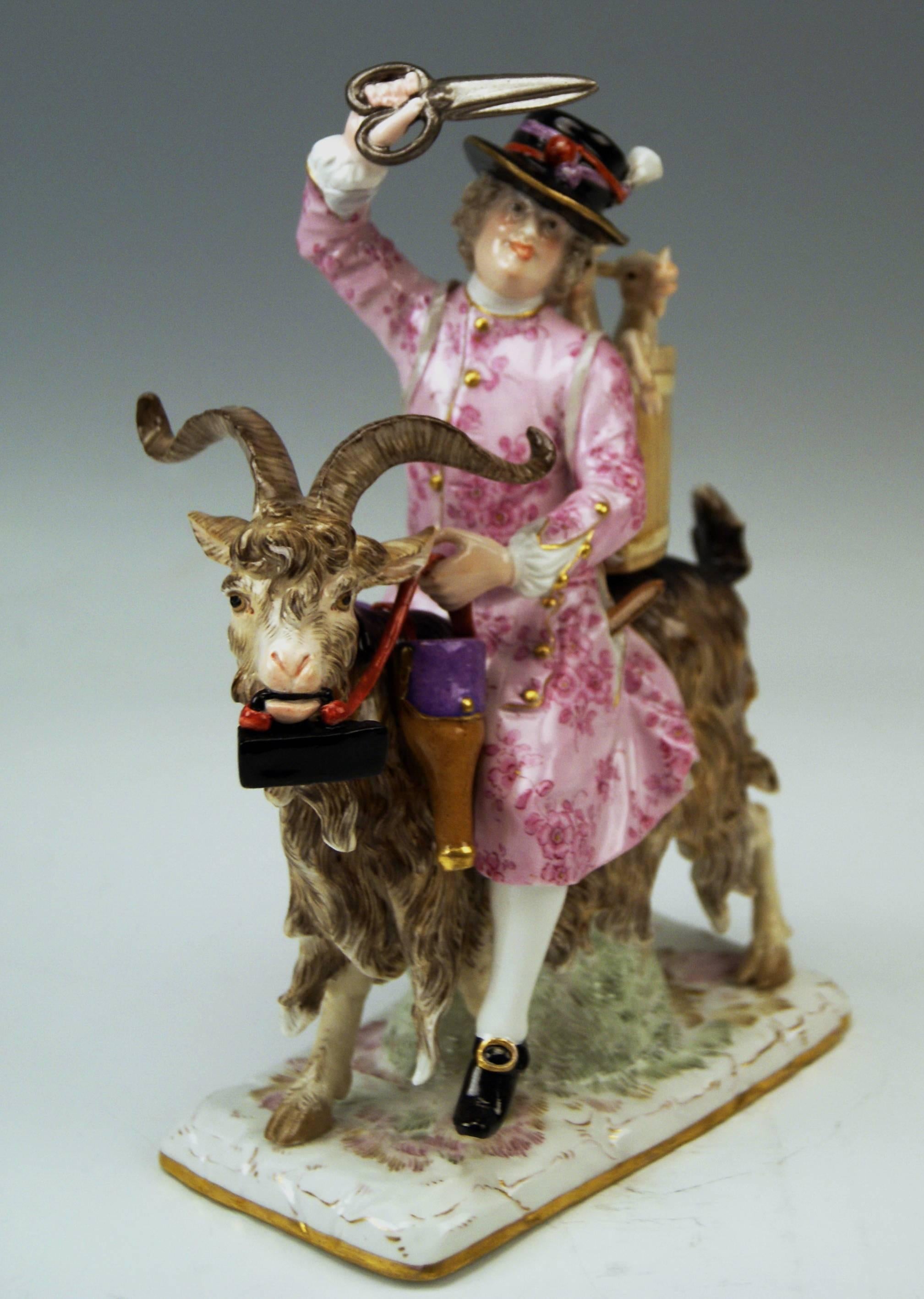 Meissen Kaendler Figurine Tailor Riding on Goat Lovely Model 171, circa 1870 In Excellent Condition In Vienna, AT
