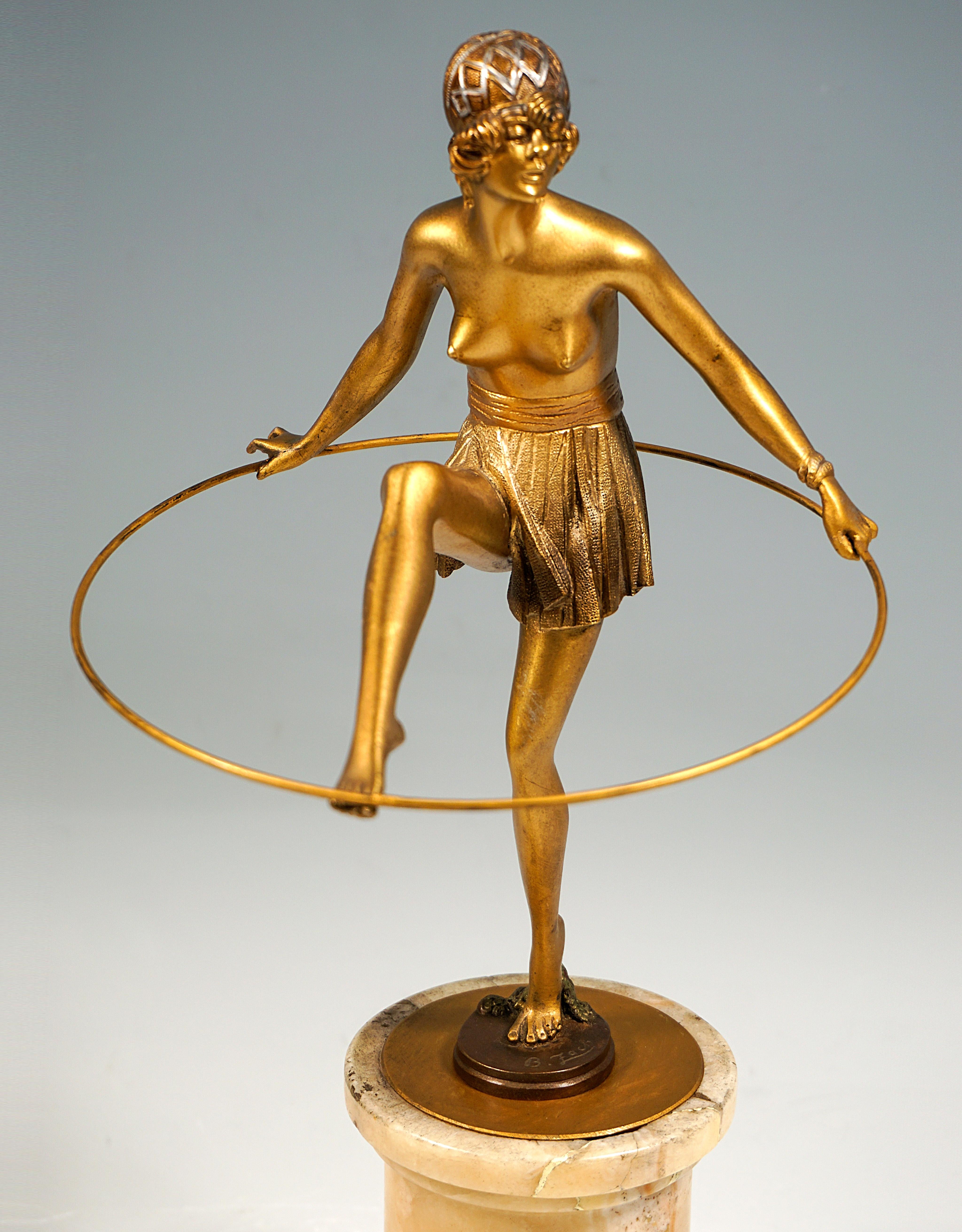 Art Deco Bruno Zach Vienna Bronze Austria Semi-Nude Lady with Hoop Bergmann circa 1930  For Sale
