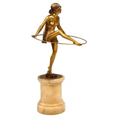Bruno Zach Vienna Bronze Austria Semi-Nude Lady with Hoop Bergmann circa 1930