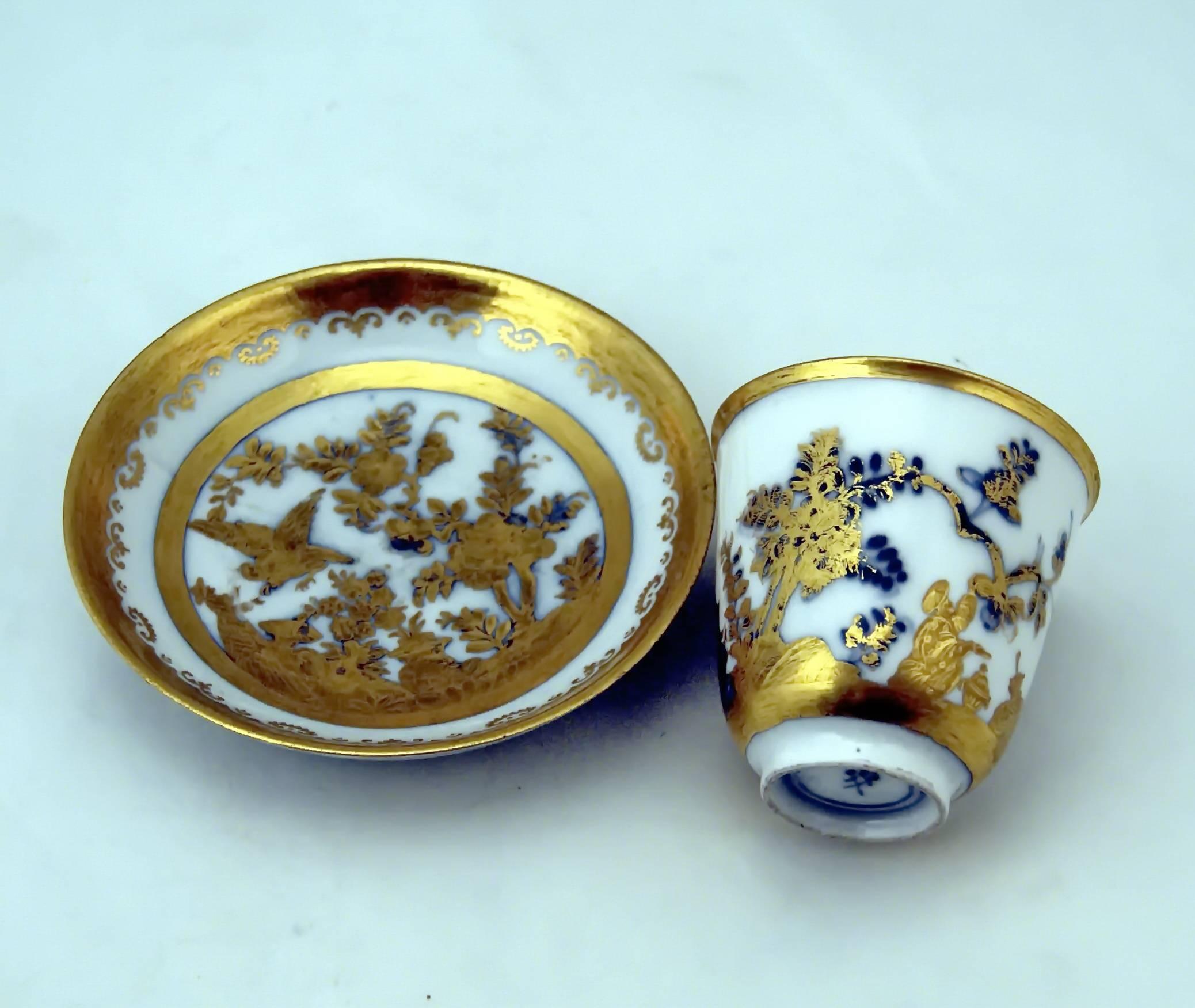 MEISSEN GORGEOUS CUP WITH SAUCER BAROQUE PERIOD 
 
height of cup:            7.0  cm    ( = 2.75 inches ) 
diameter of cup:        7.0  cm    ( = 2.75 inches ) 
diameter of saucer: 12.0  cm    ( = 4.72 inches )  

Manufactory: 