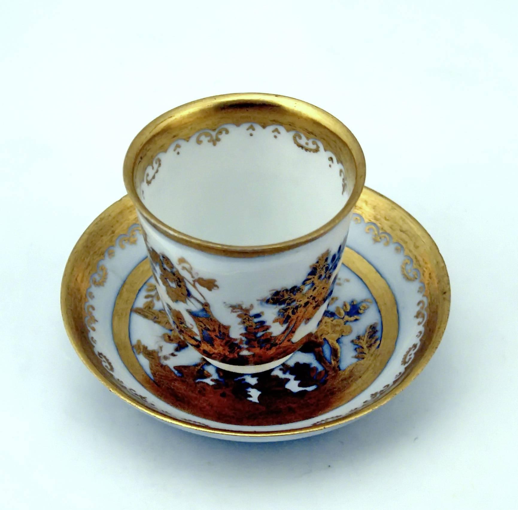 Baroque MEISSEN GOLDEN PAINTED CUP WITH SAUCER KOEPPCHEN BAROQUE PERIOD c. 1730
