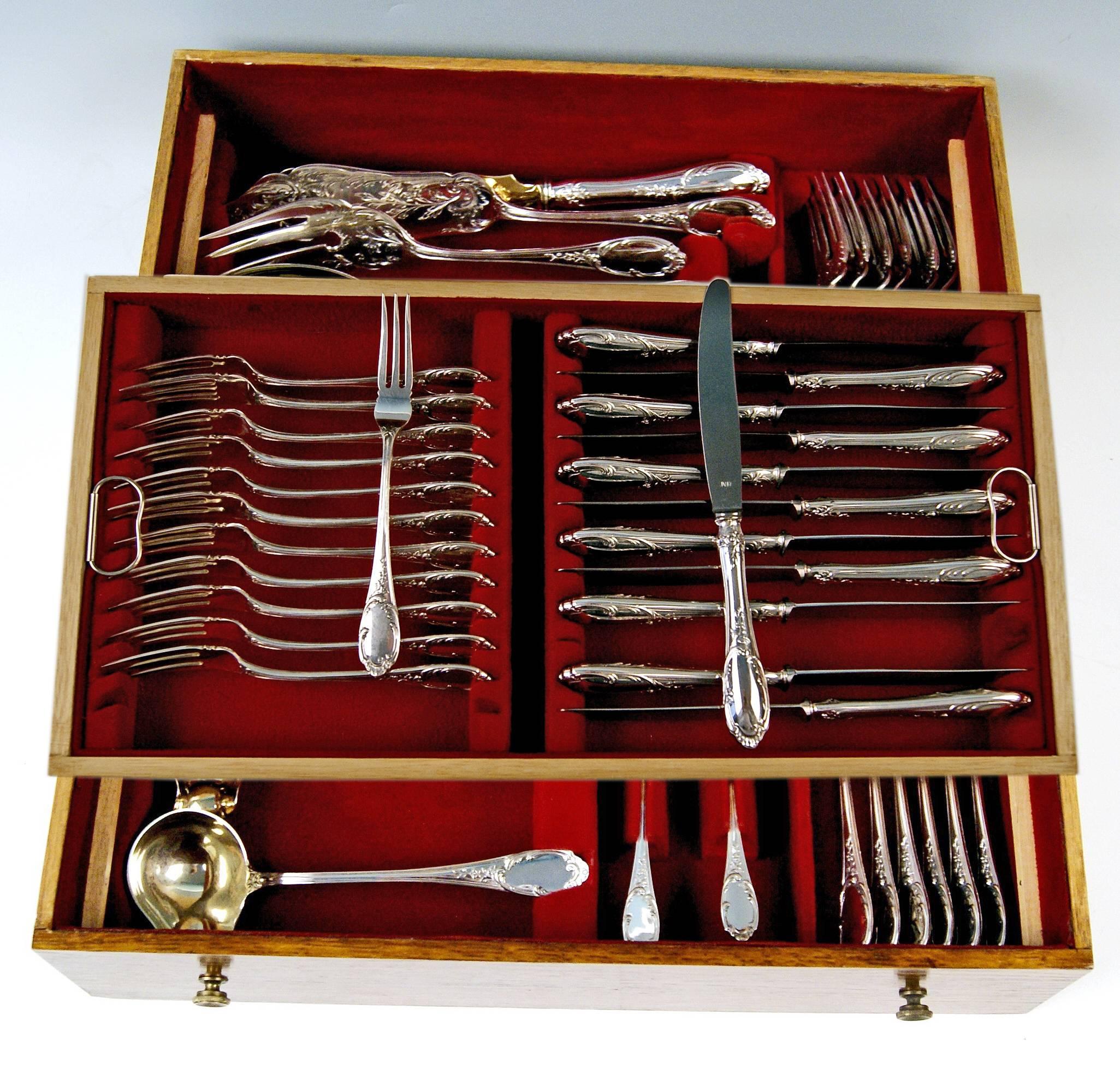 Silver Flatware Cutlery for 12 Persons Bertsch Germany, circa 1890 In Excellent Condition In Vienna, AT