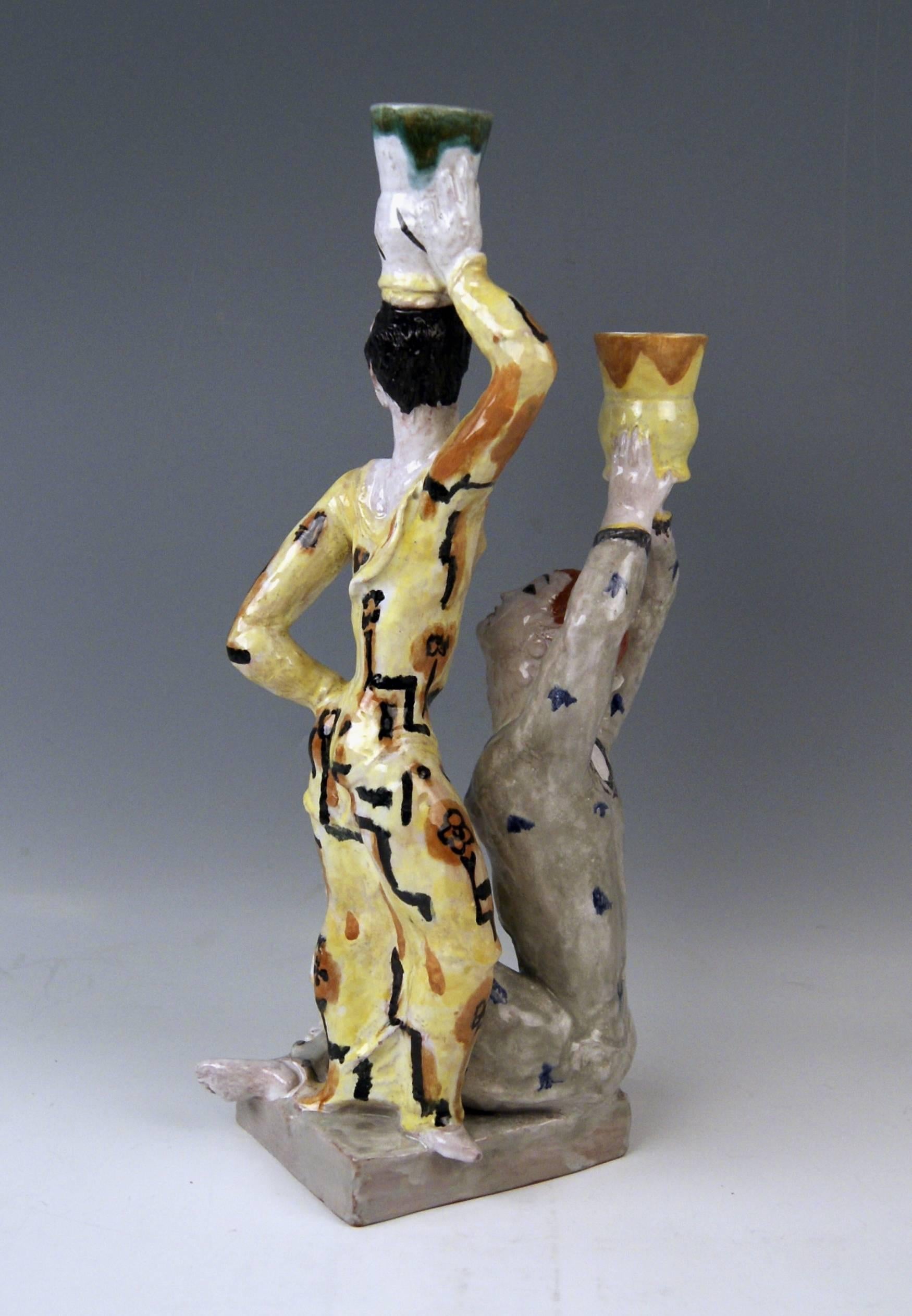 Glazed TWO FIGURINES WITH VESSELS ERNA KOPRIVA EXPRESSIONISM WIENER WERKSTAETTE c.1927