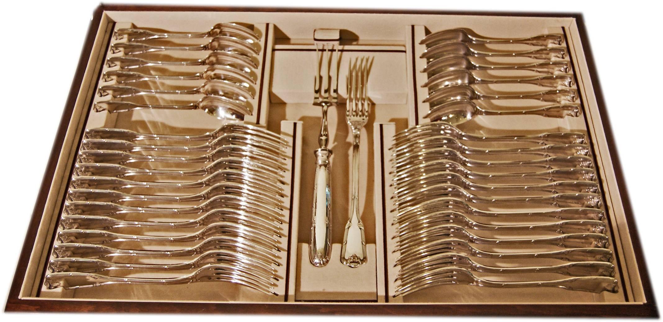 Early 20th Century SILVER FINEST 168-PIECE FLATWARE CUTLERY 24 PERSONS P.-F.QUEILLÉ FRANCE c.1900