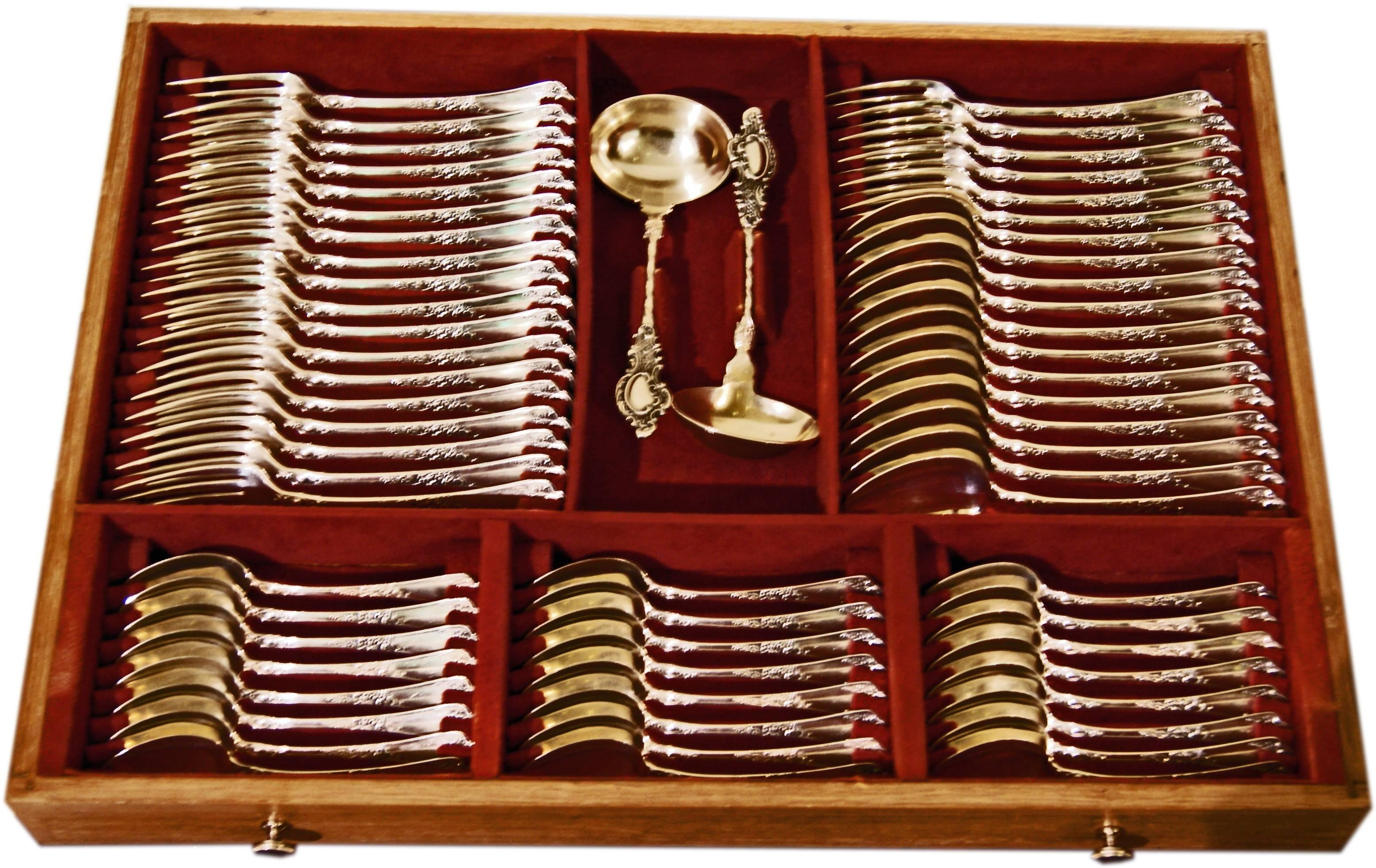 Silver Baroque Style 190-Piece Flatware Cutlery 24 Pers. Koch & Bergfeld c.1900 1