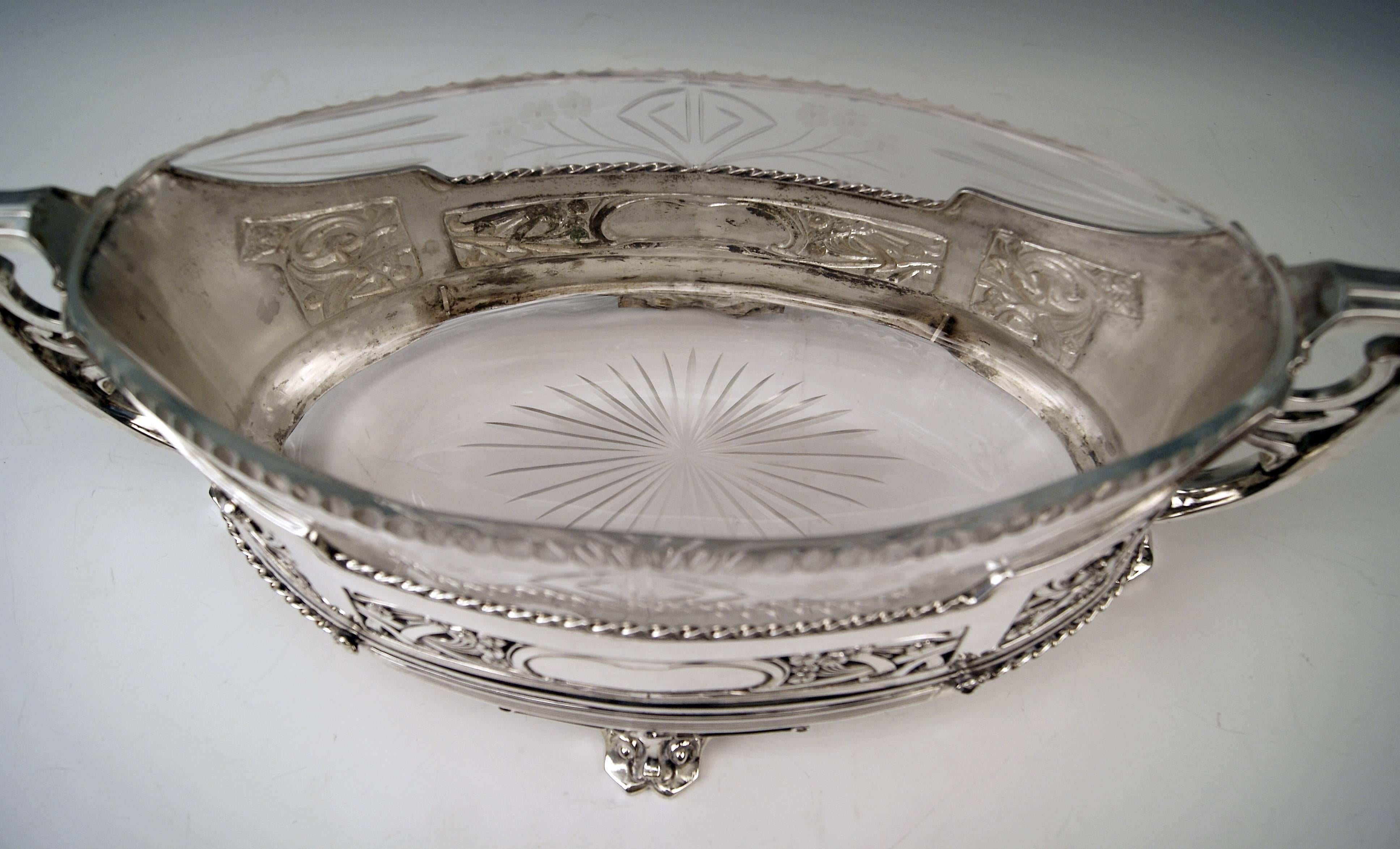 Early 20th Century Silver Art Nouveau German Huge Flower Bowl Glass Liner Wilkens & Sons