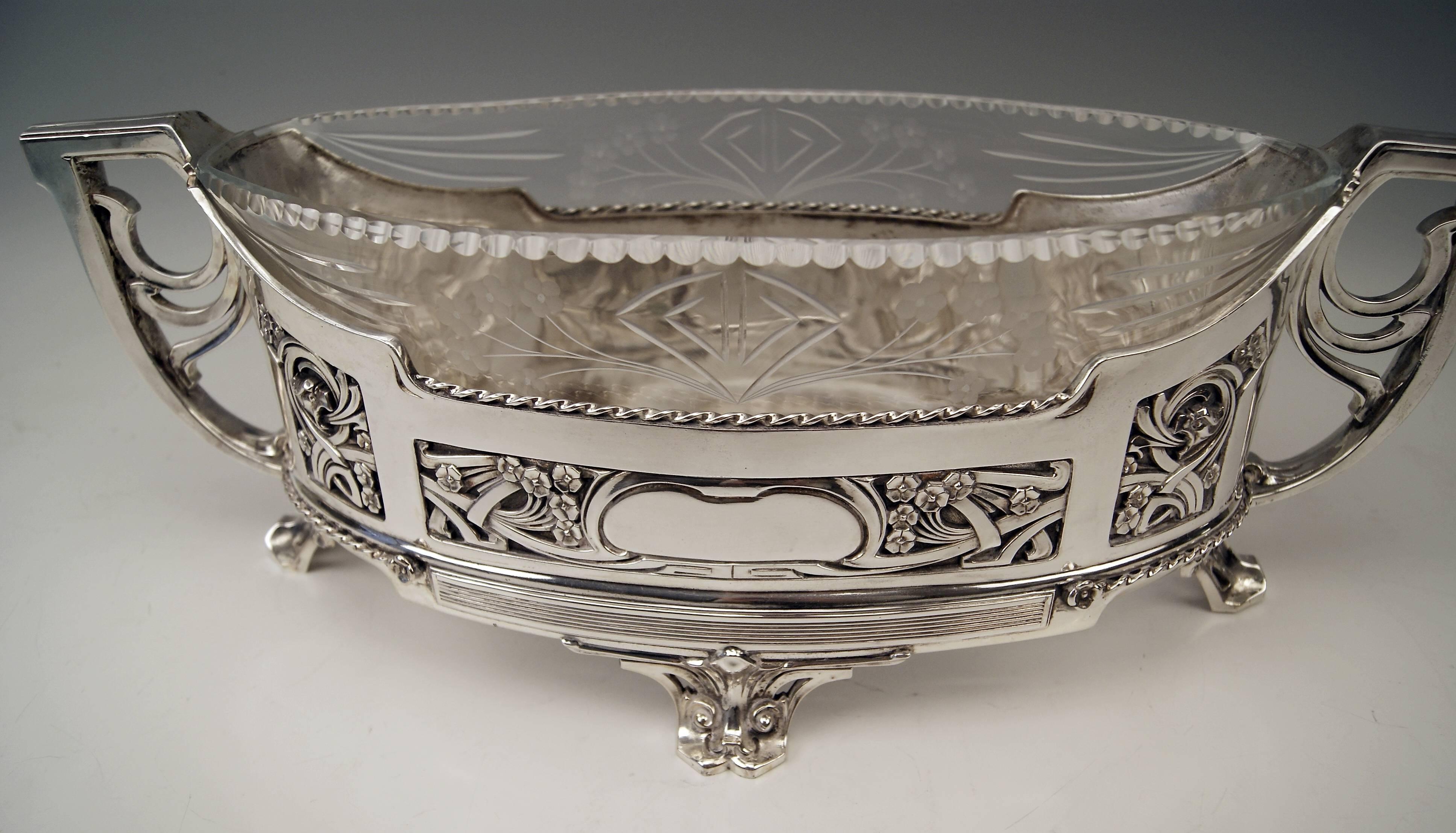 Silver Art Nouveau German Huge Flower Bowl Glass Liner Wilkens & Sons 1