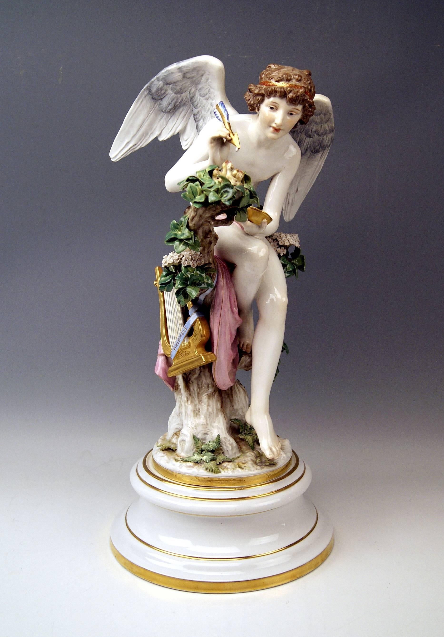 German Meissen Amor Feeding Nightingales by R. Hölbe, Model N 195, circa 1900