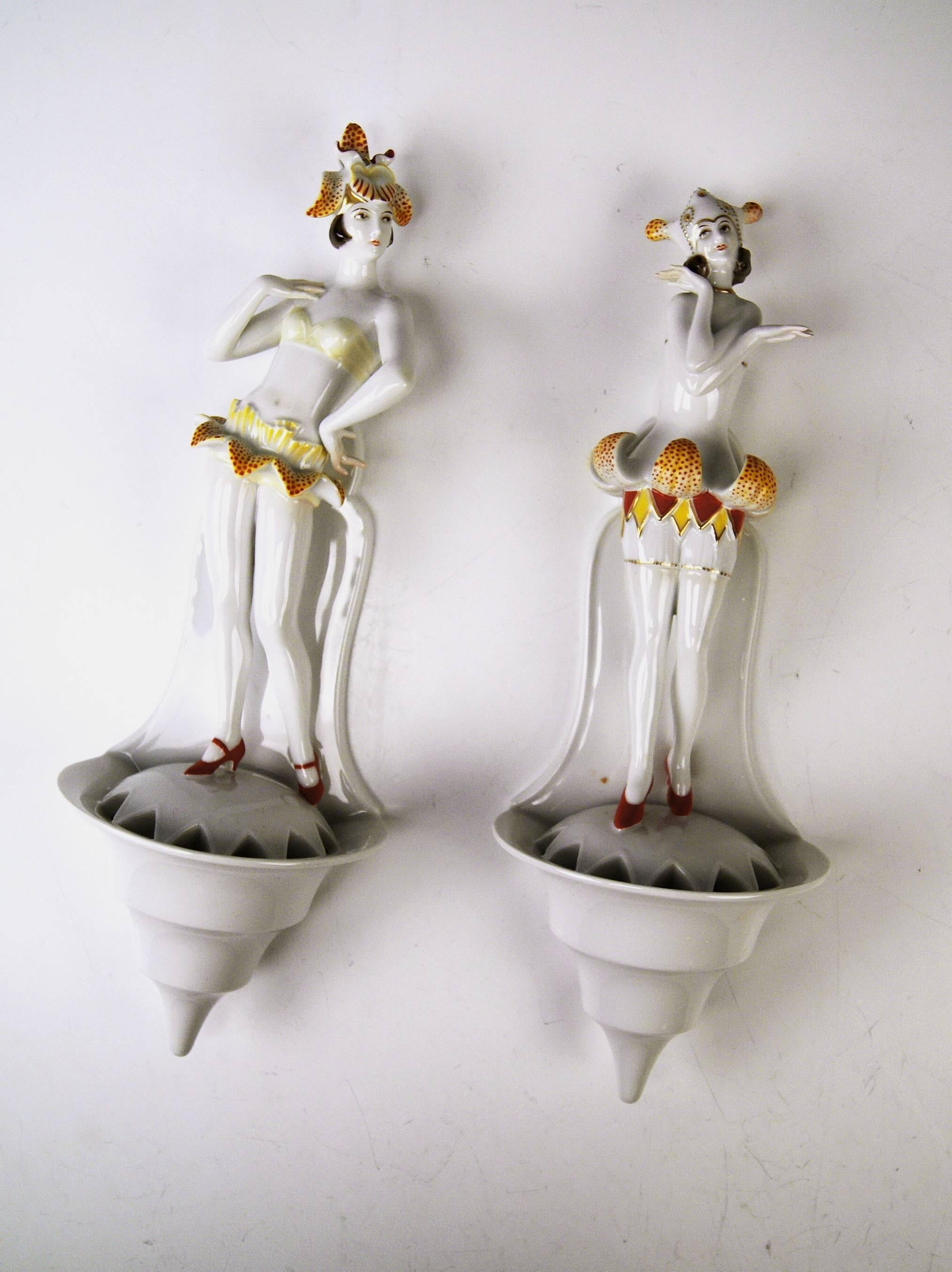 Mid-20th Century Rosenthal Two Art Deco Lotus Flowers on Wall-Mounted,  D. Charol, circa 1930