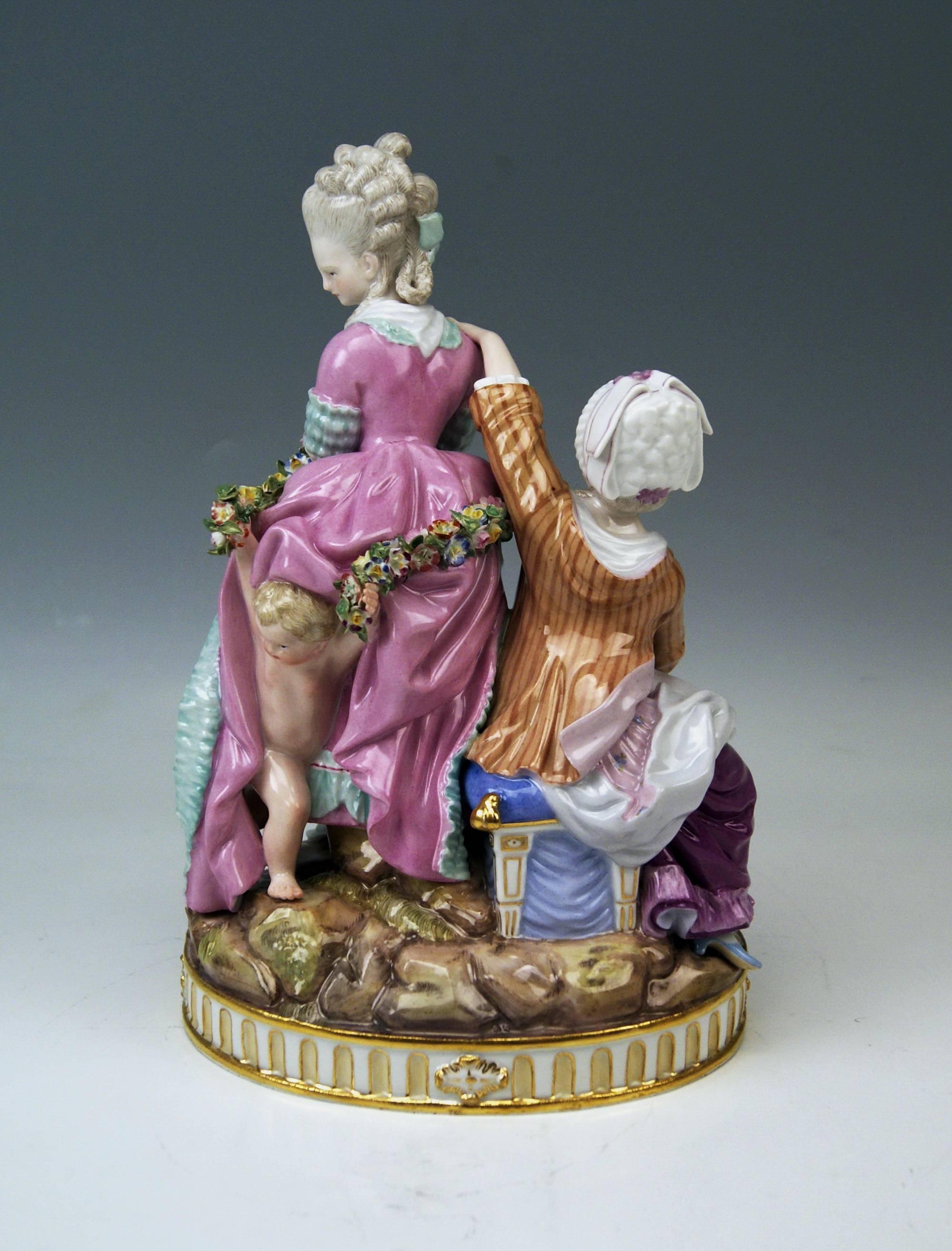 Rococo Meissen Tall Figurines Group, the Broken Eggs by Acier Model F65, circa 1870