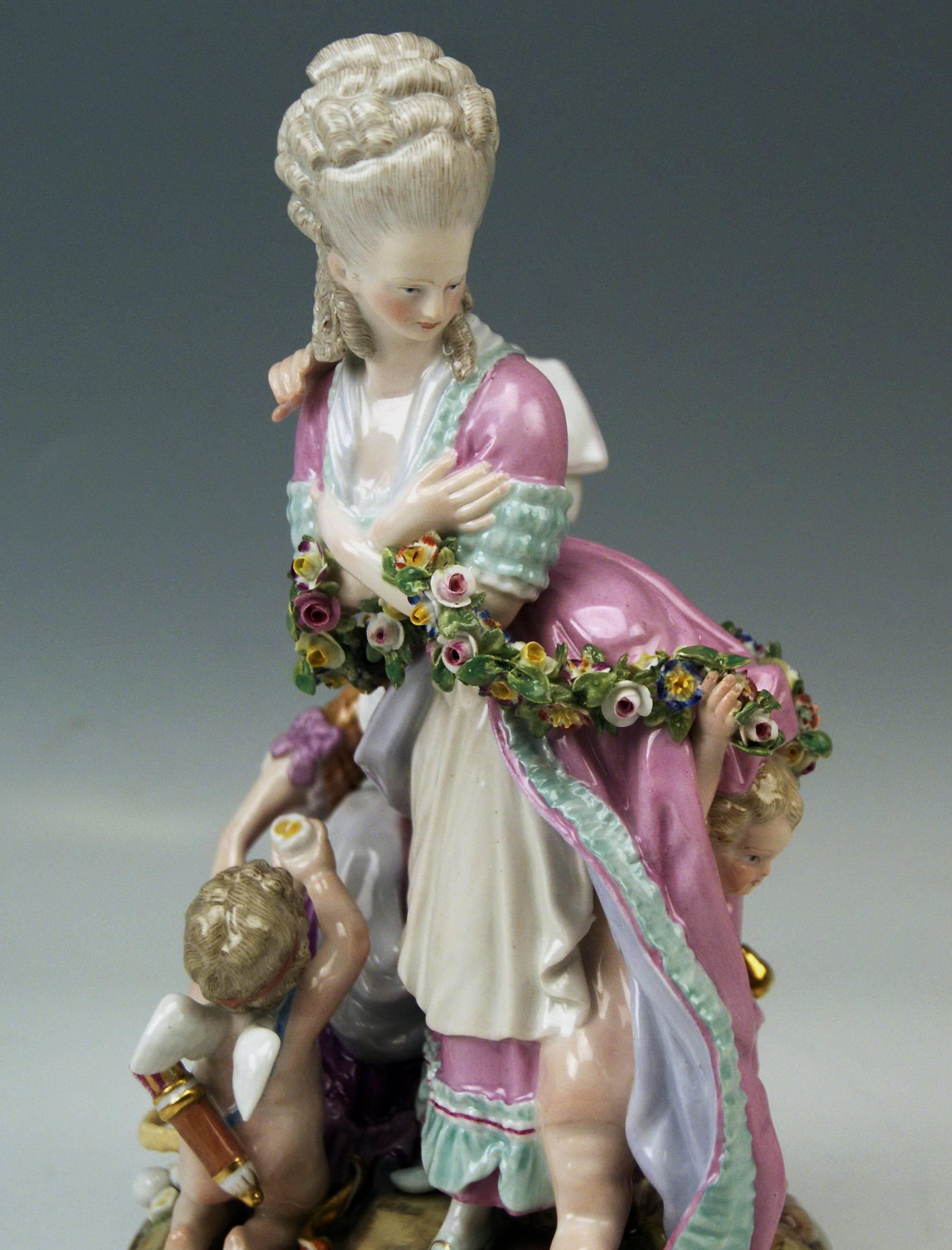 German Meissen Tall Figurines Group, the Broken Eggs by Acier Model F65, circa 1870