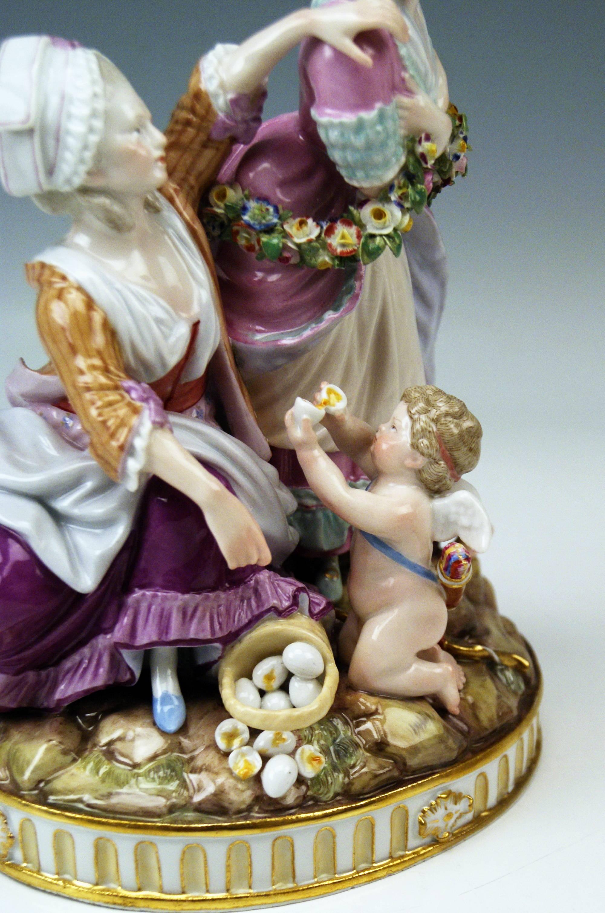 Glazed Meissen Tall Figurines Group, the Broken Eggs by Acier Model F65, circa 1870