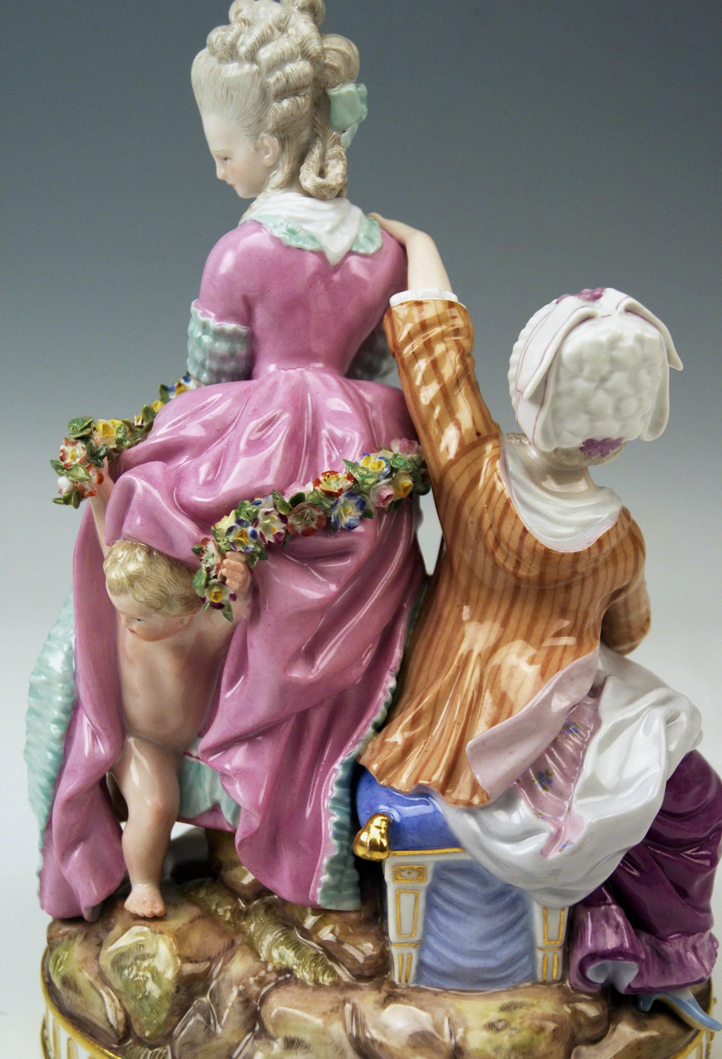 Late 19th Century Meissen Tall Figurines Group, the Broken Eggs by Acier Model F65, circa 1870