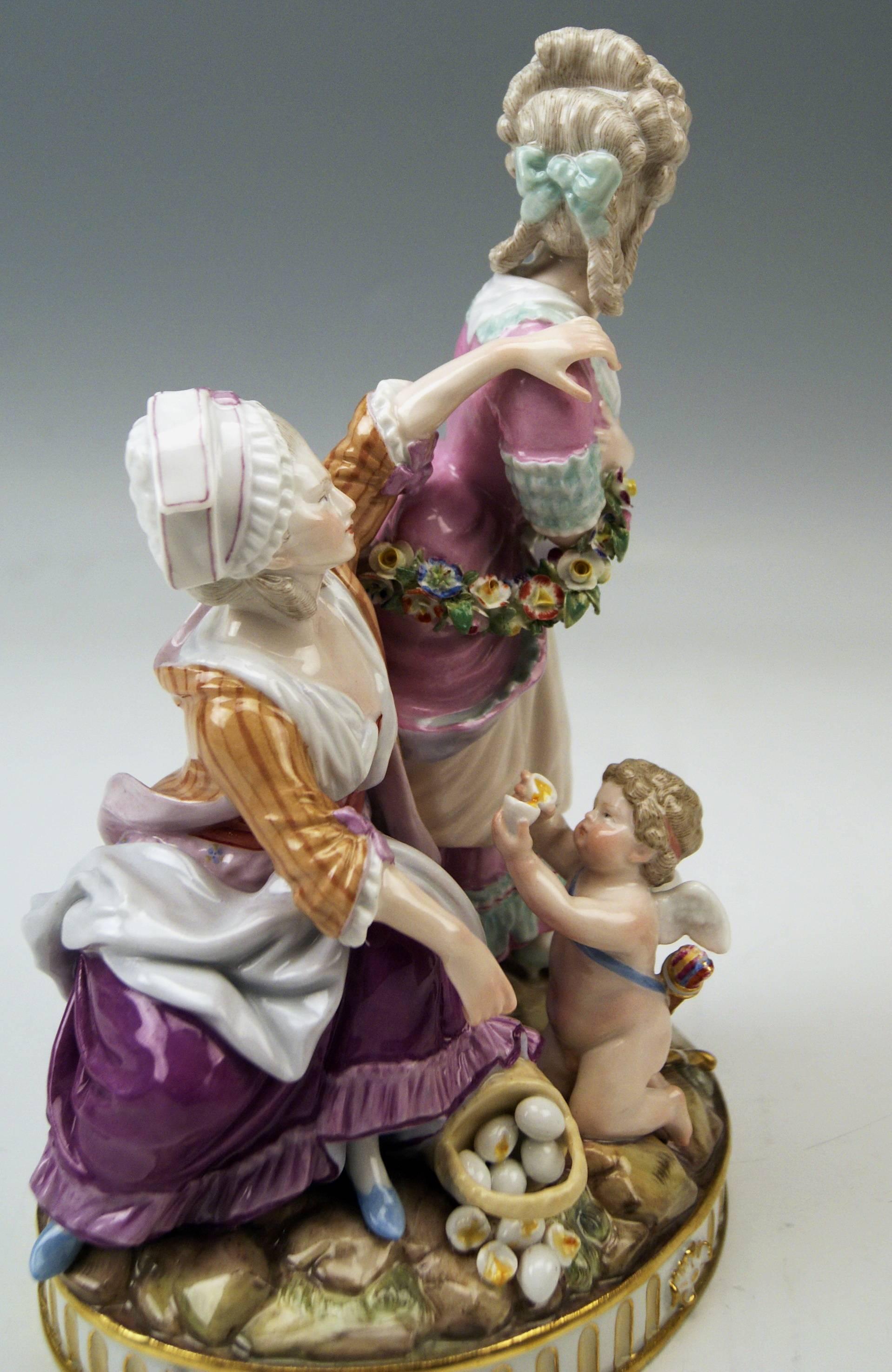 Porcelain Meissen Tall Figurines Group, the Broken Eggs by Acier Model F65, circa 1870