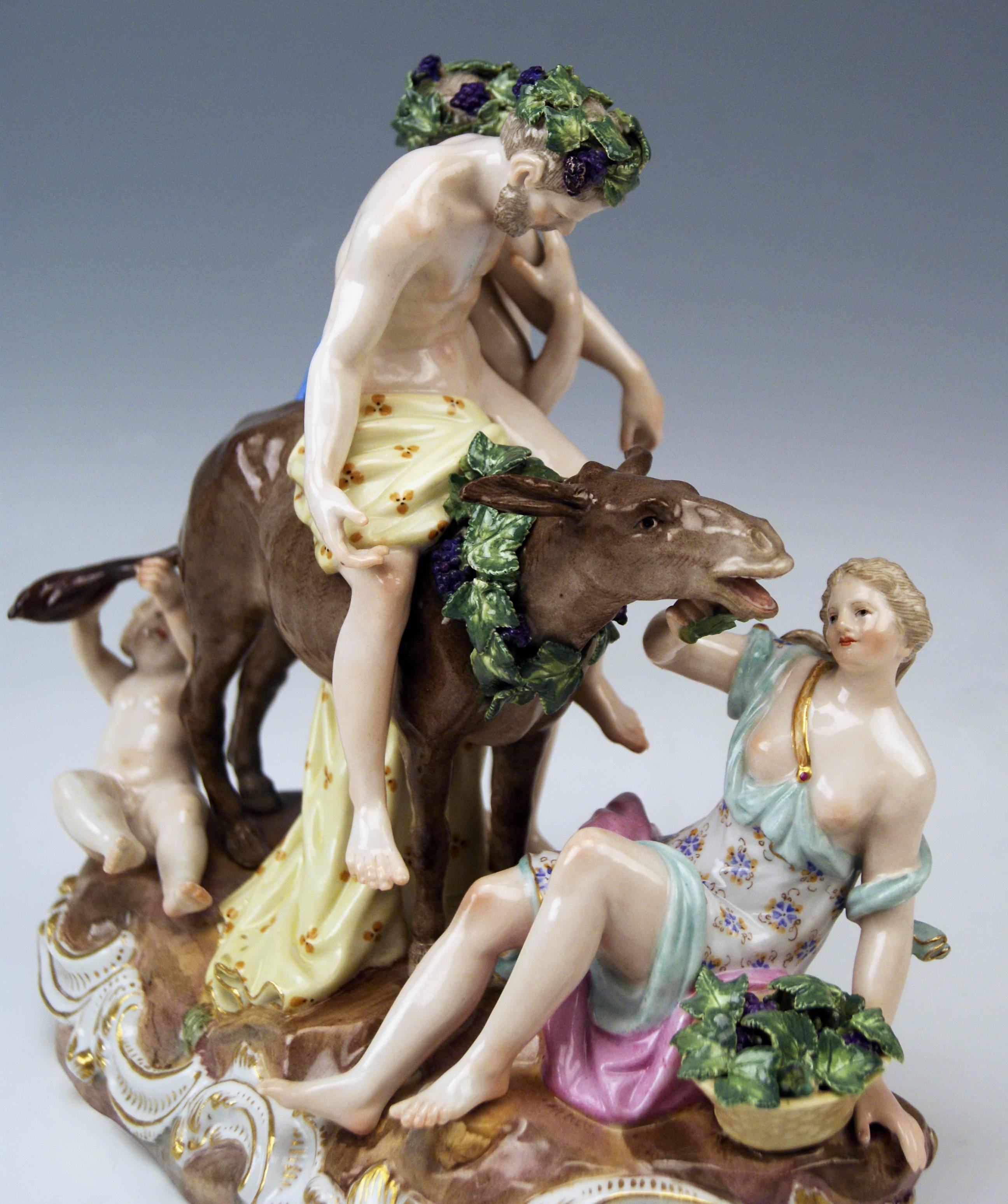 German Meissen Nicest Figurines Group The Drunken Silen by Leuteritz Model 2724, c.1870