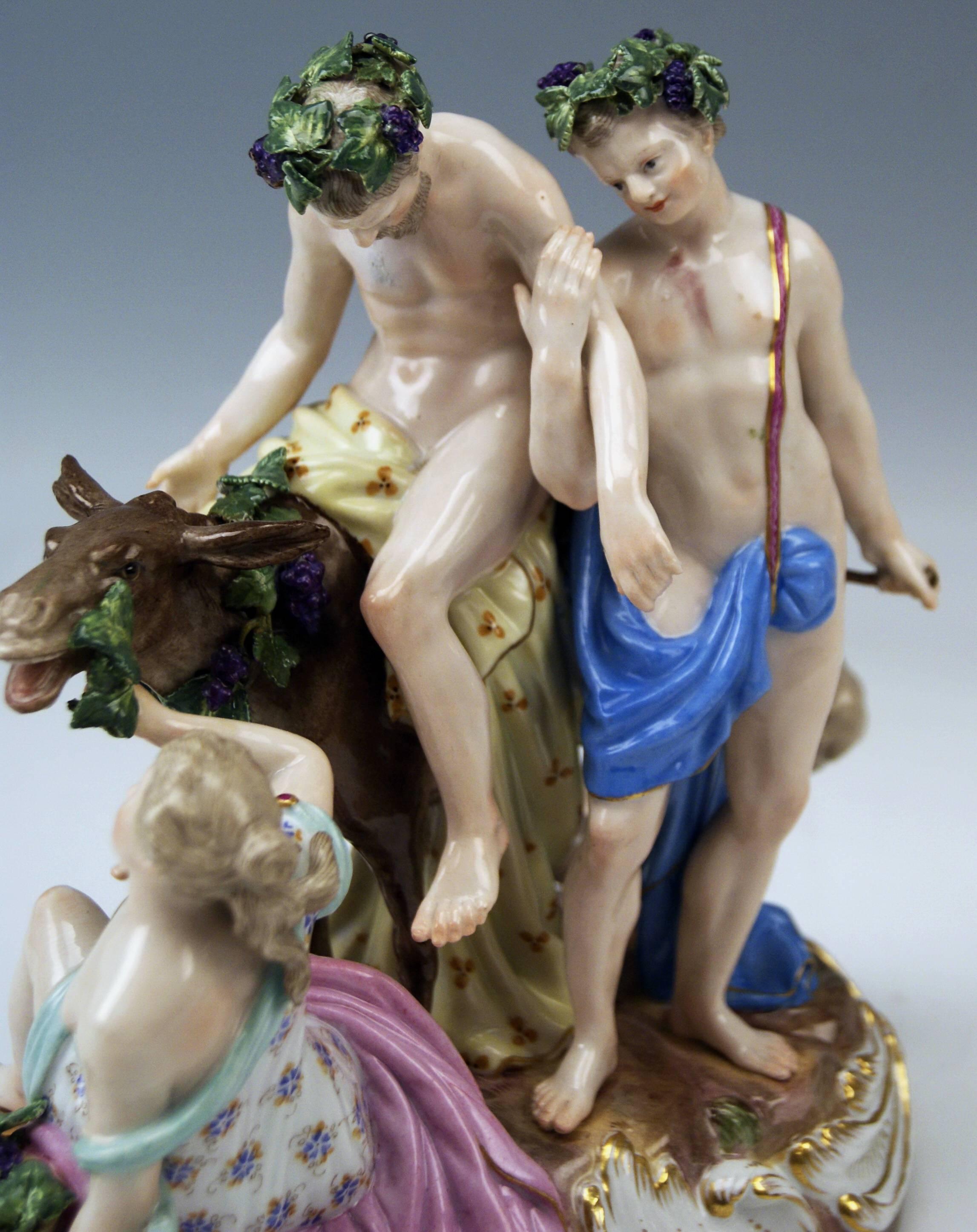 Glazed Meissen Nicest Figurines Group The Drunken Silen by Leuteritz Model 2724, c.1870