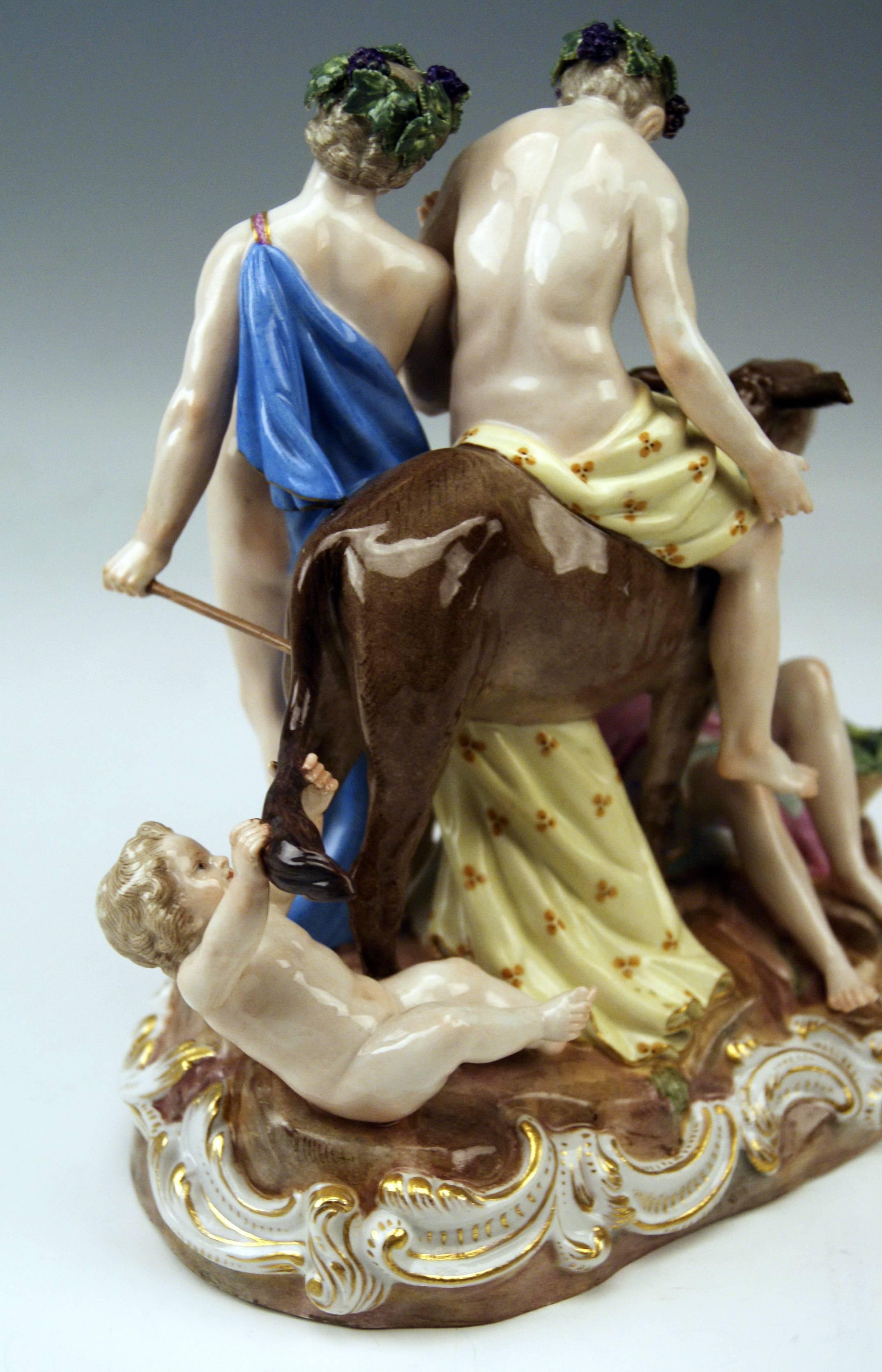 Meissen Nicest Figurines Group The Drunken Silen by Leuteritz Model 2724, c.1870 In Excellent Condition In Vienna, AT