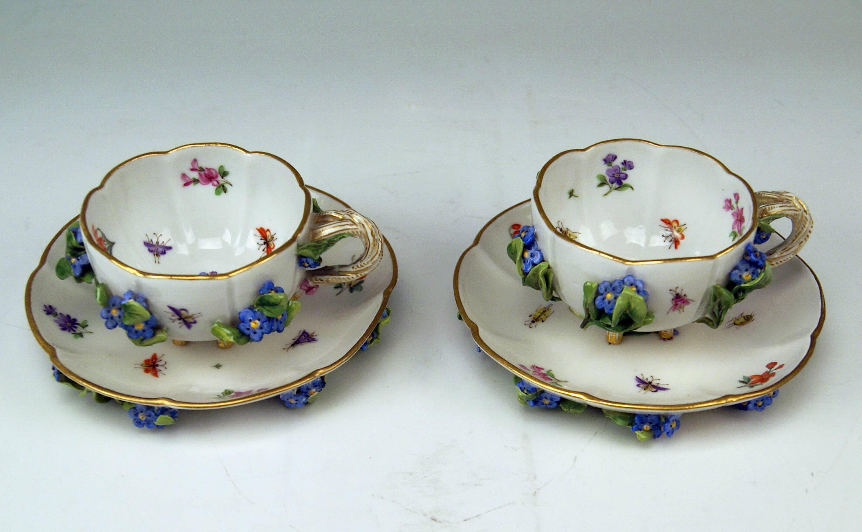 Porcelain Meissen Nicest Dejeuner Mocha Set Two Persons Forget-Me-Nots Form Saxony c.1840