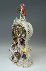 Meissen Gorgeous Mantle Table Clock Sculptured Figurines Flowers, circa 1870
