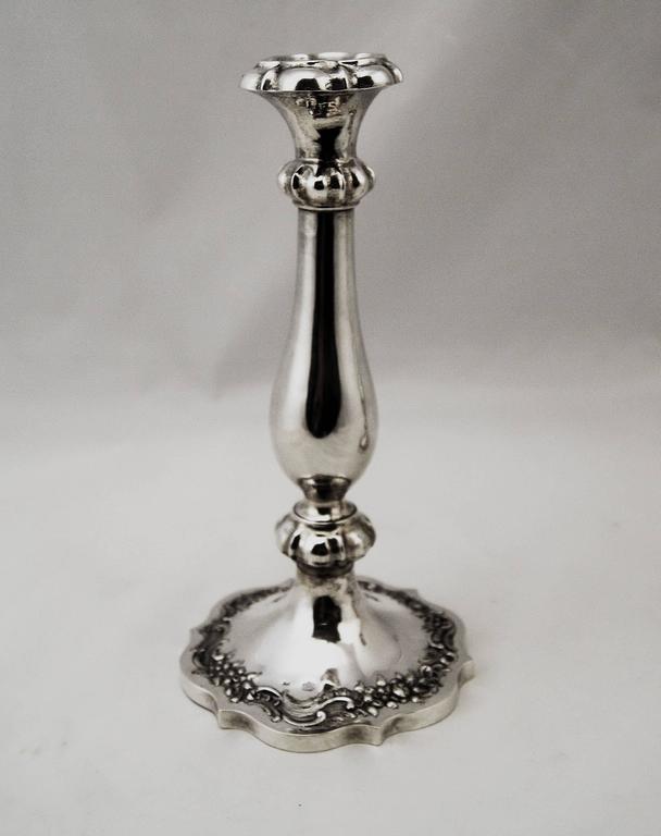 Mid-19th Century Silver 13 Lot Austrian Nicest Biedermeier Pair of Candlesticks, Vienna Made 1846 For Sale