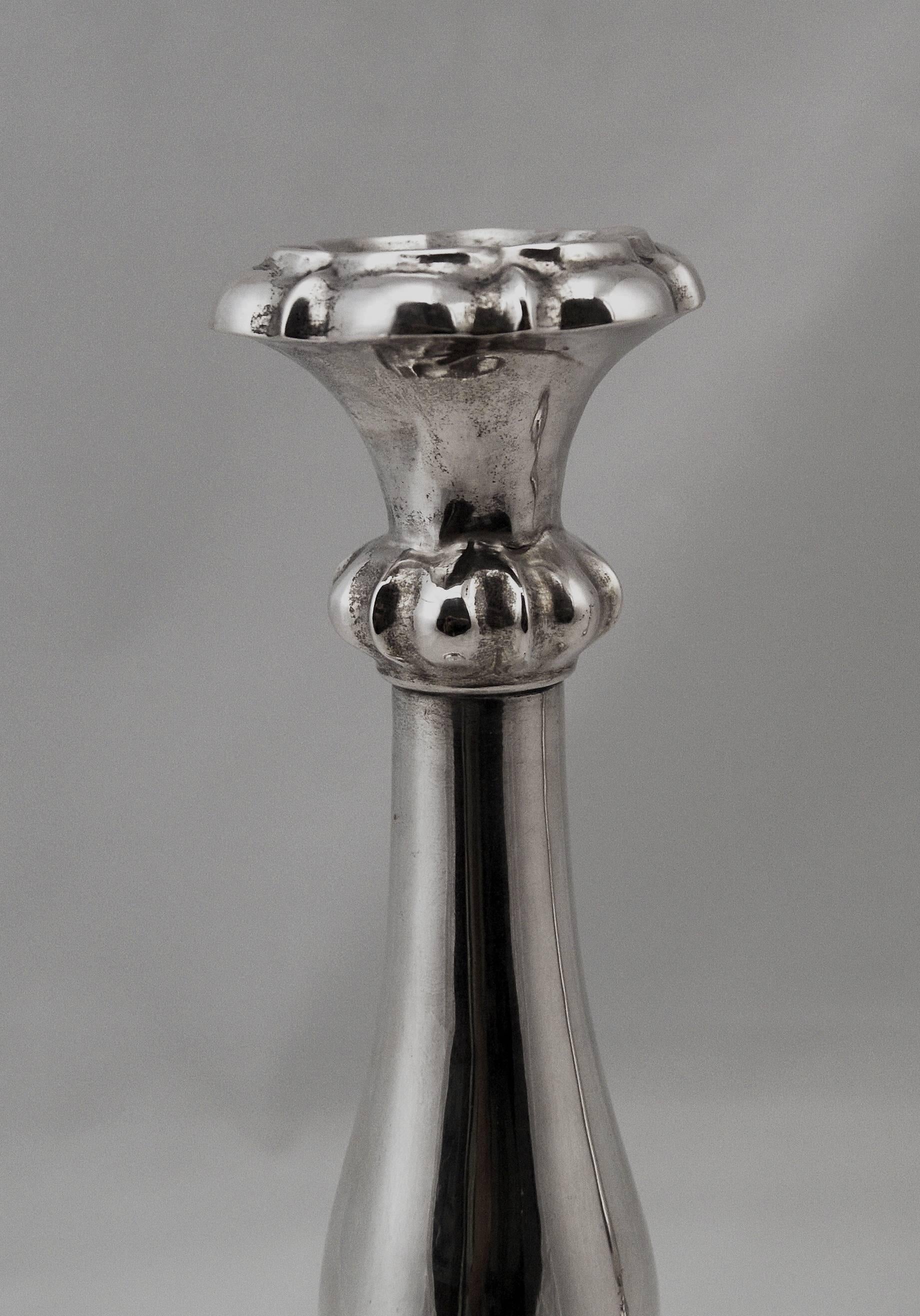 Silver 13 Lot Austrian Nicest Biedermeier Pair of Candlesticks, Vienna Made 1846 For Sale 1