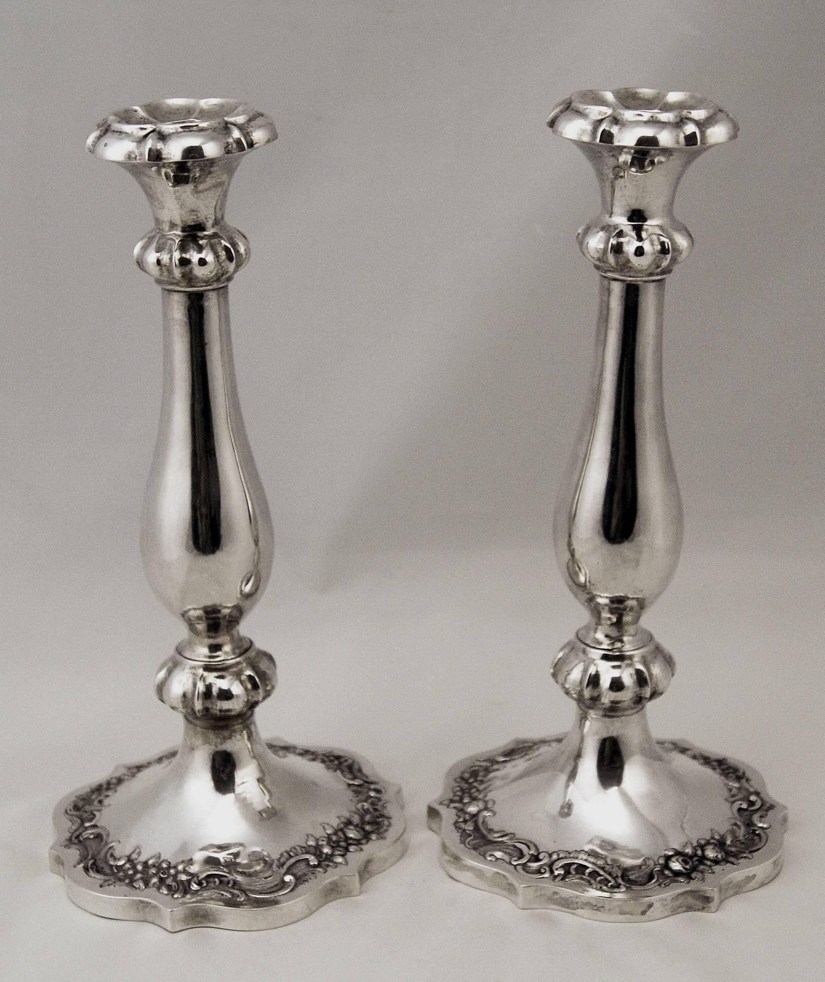 Silver 13 Lot Austrian Nicest Biedermeier Pair of Candlesticks, Vienna Made 1846 For Sale 5