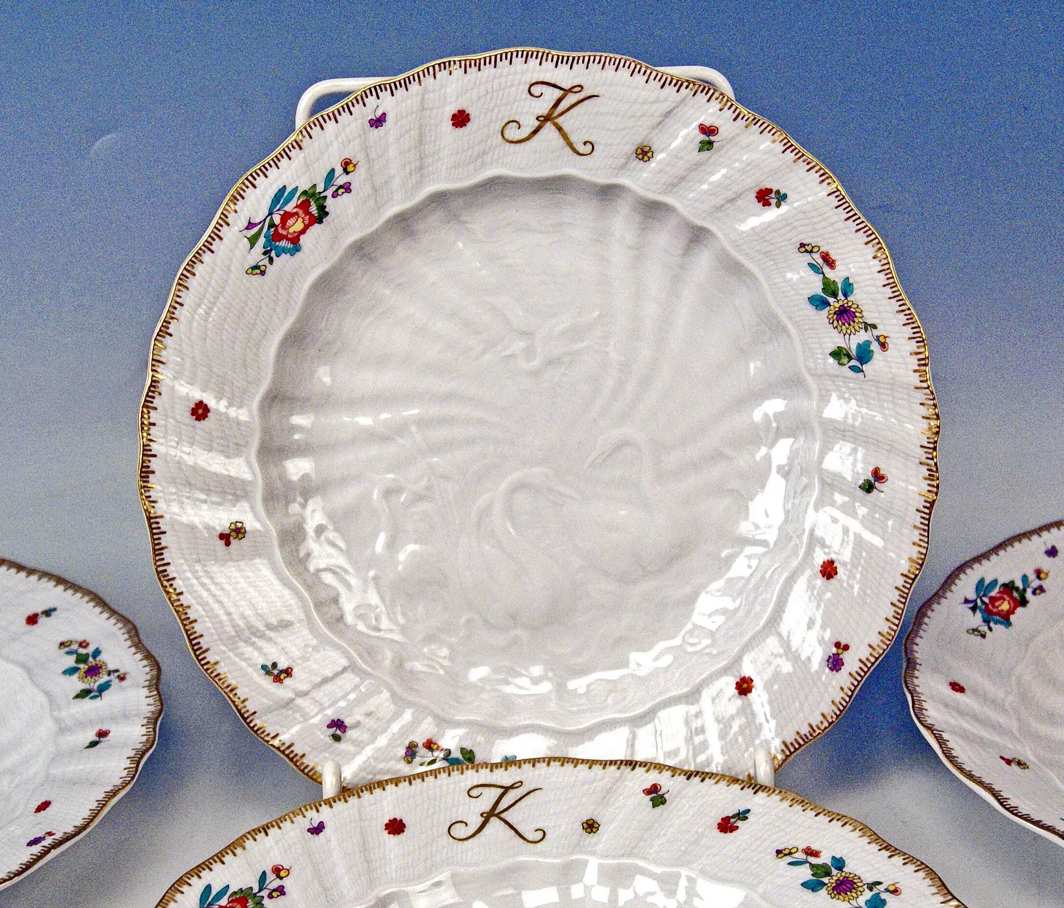 We invite you here to look at a splendid Meissen set of dessert plates for six persons: 

This set is of finest appearance due to gorgeous & quite rare as well as famous Swan Decor. 

Manufactory: Meissen. 
First quality.
Marks: 
There is at