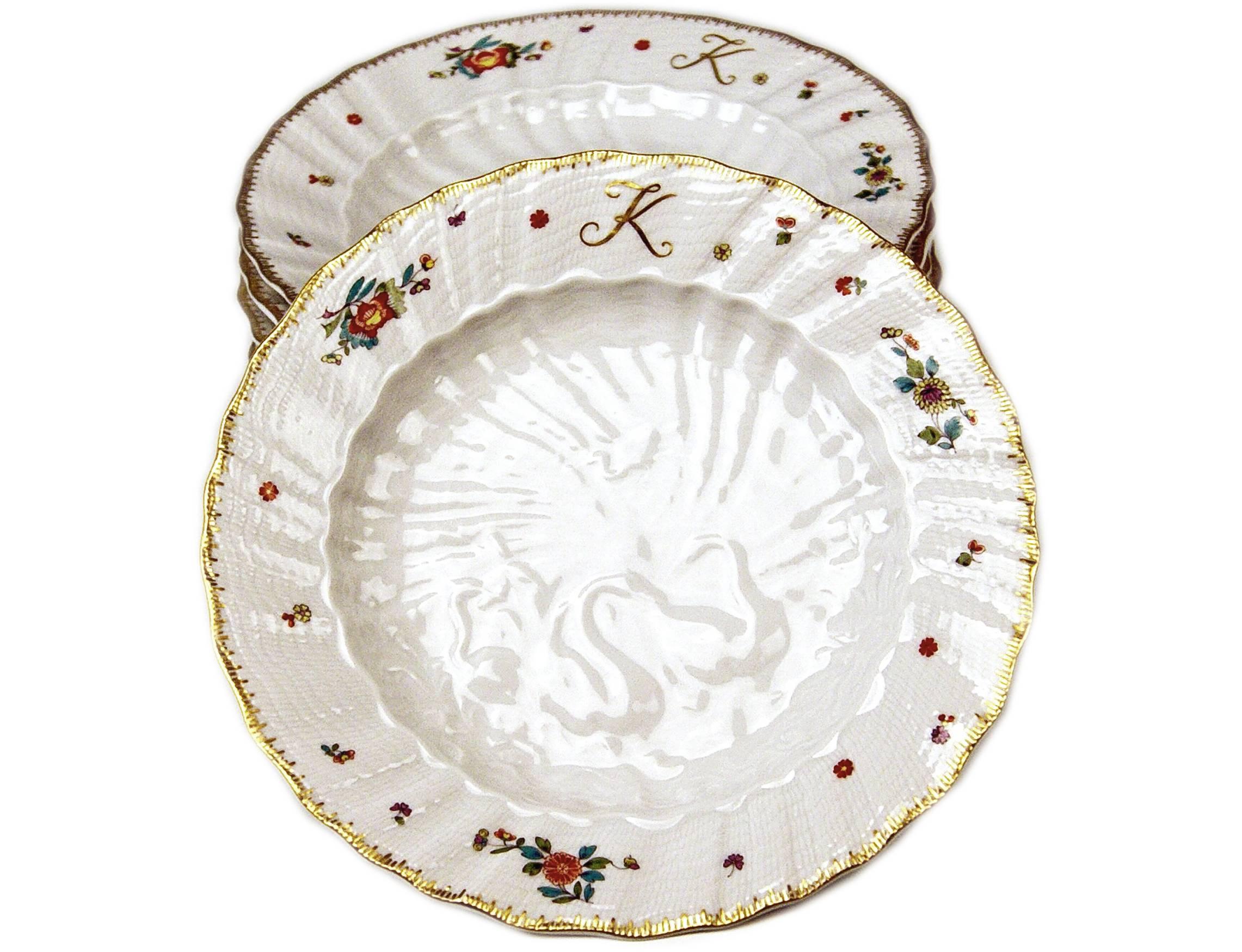 Baroque Meissen Dessert Plates Set for Six Persons Swan Decor by Kaendler, 20th Century